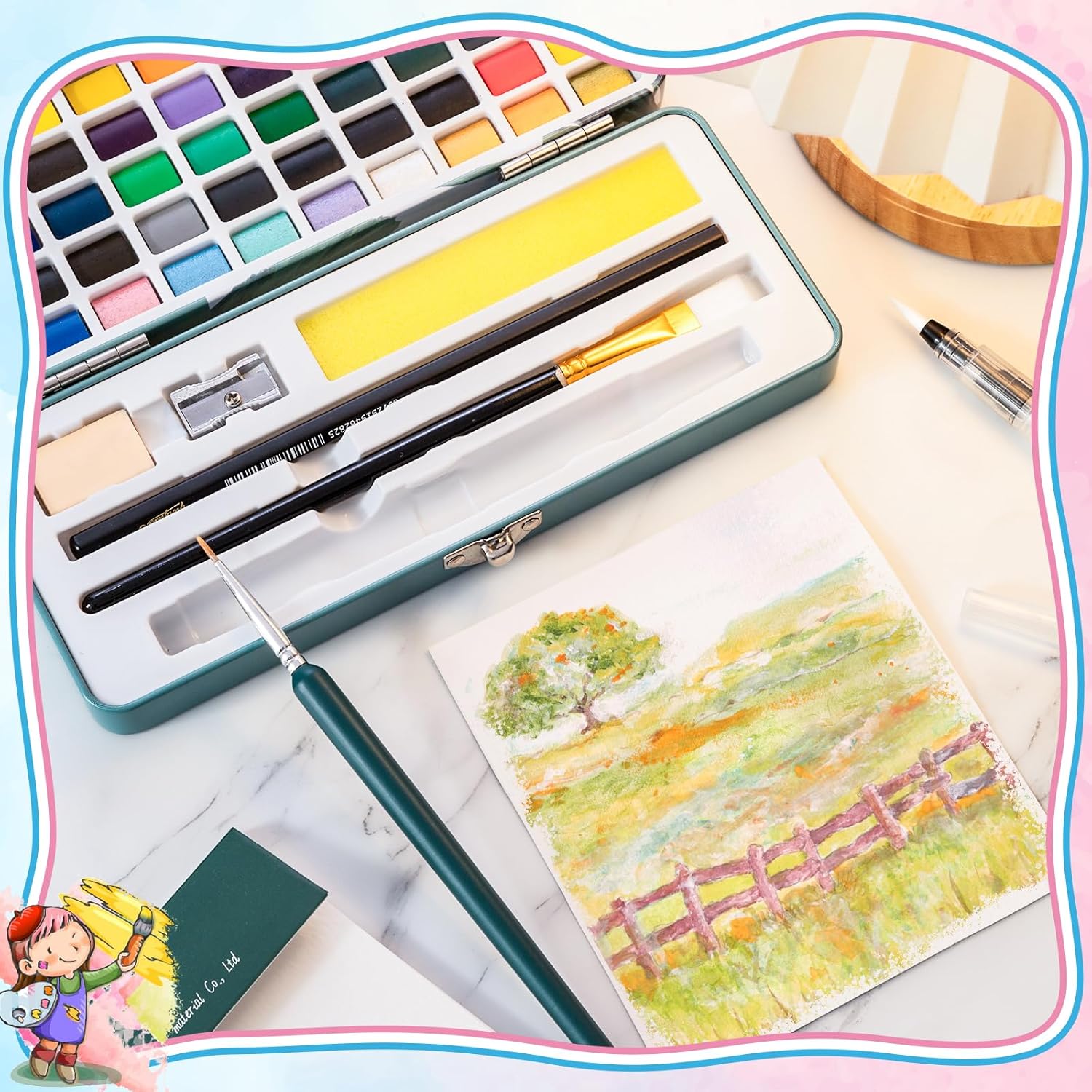 Watercolor Paint Set, 50 Colors, Watercolor Set with Watercolor Paper, Palette, Brushes, Ideal for Adults Beginners Artists