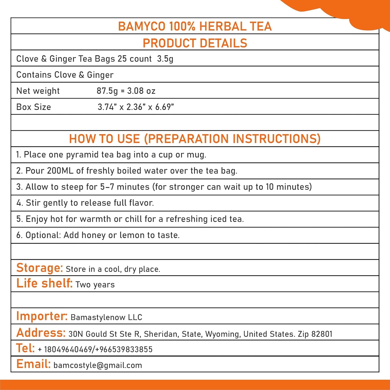 Herbal Tea for Cloves Whole & Ginger Tea Bags 25 Pyramid Bags (3.5g Each) Ginger Root & Clove Tea Bags for English Breakfast Tea - Caffeine Free - Chai Tea Bags