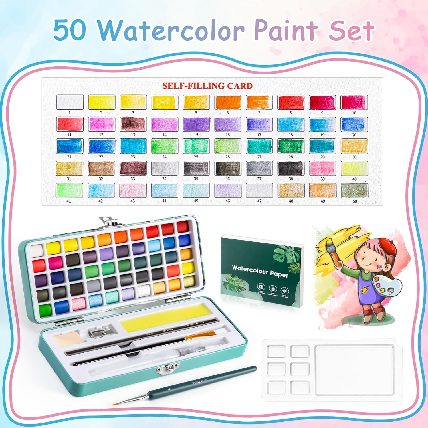 Alternative view of Watercolor Paint Set, 50 Colors, Watercolor Set with Watercolor Paper, Palette, Brushes, Ideal for Adults Beginners Artists