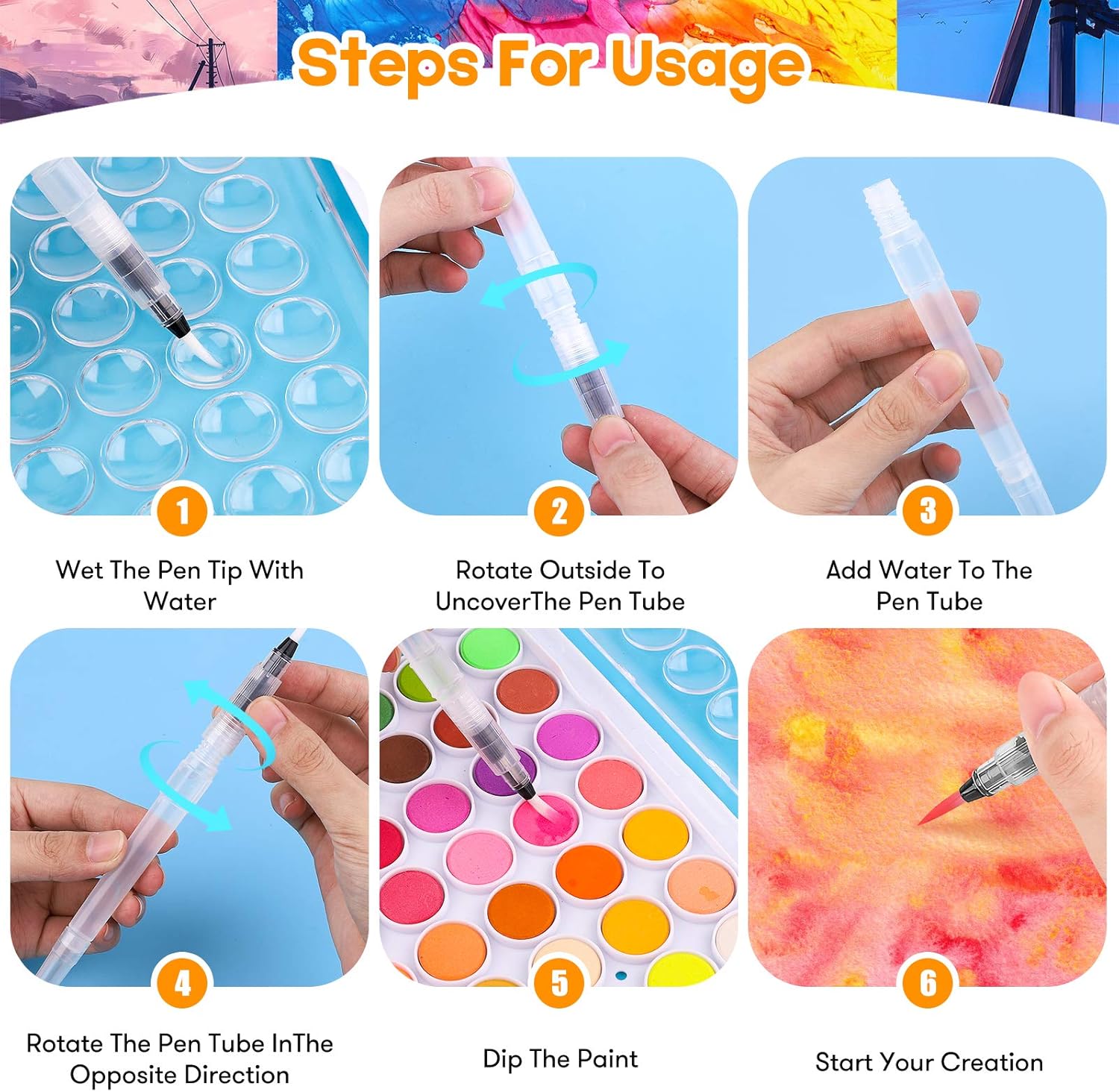 Alternative view of Taotree Watercolor Paint Set, 48 Colors Watercolors Kit Water Colors with 10 Paint Brushes, Brush Pens, Palette, Drawing Pad, Painting Supplies, Christmas Gifts for Adults Artist Drawing, Painting