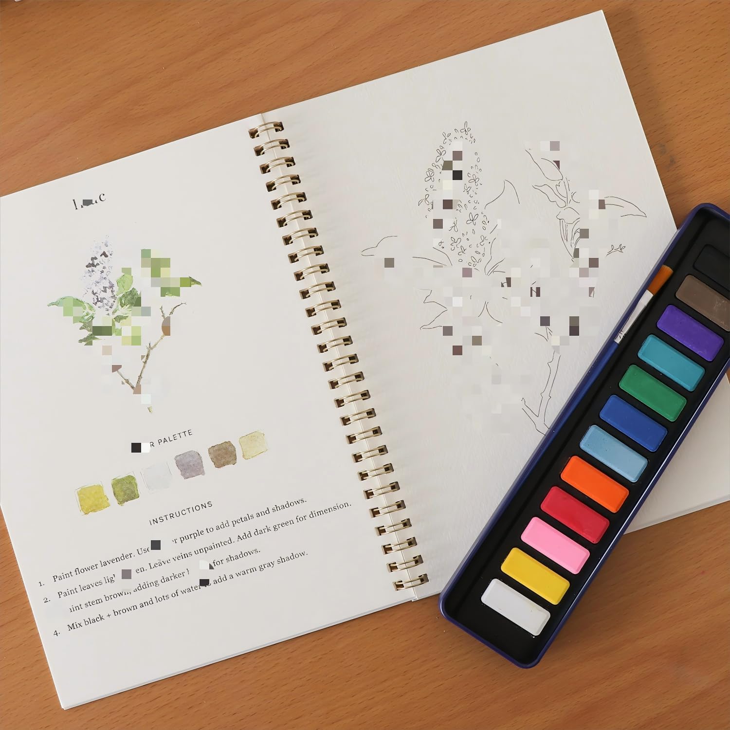 Beginner Watercolor Painting Kit Watercolor Workbook Coloring Book 12 Colors Paint Set with Brush,Easy Nature Scenes Beginner Friendly Watercolor Paint Set Gift for Adults Teens. (Bird)