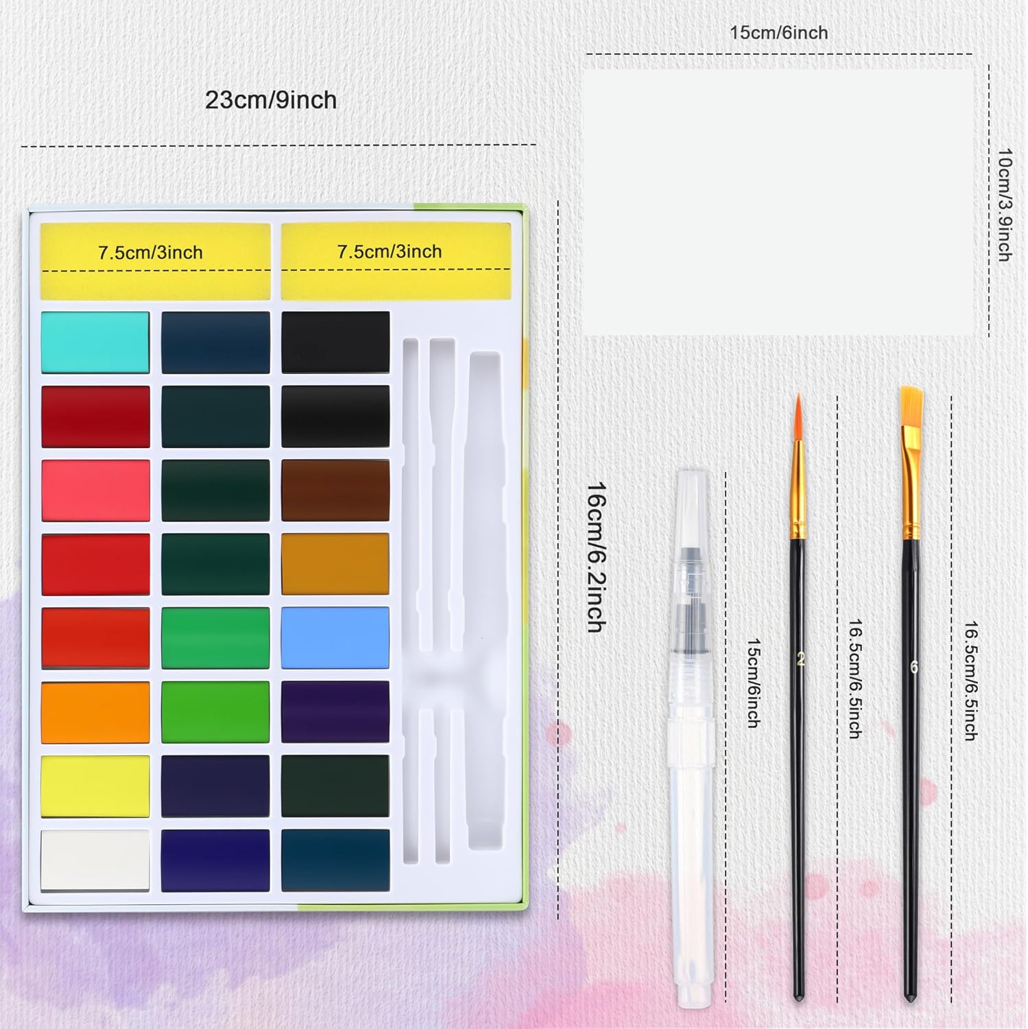 24 Colors Large Block Watercolor Paint Set for Watercolors Workbook, Portable Water Colors Paint Kit with 2 Paintbrushes 1 Waterbrush, for Adult Painting Beginners & Professional Amateur Hobbyists (Classic 24 Colors)