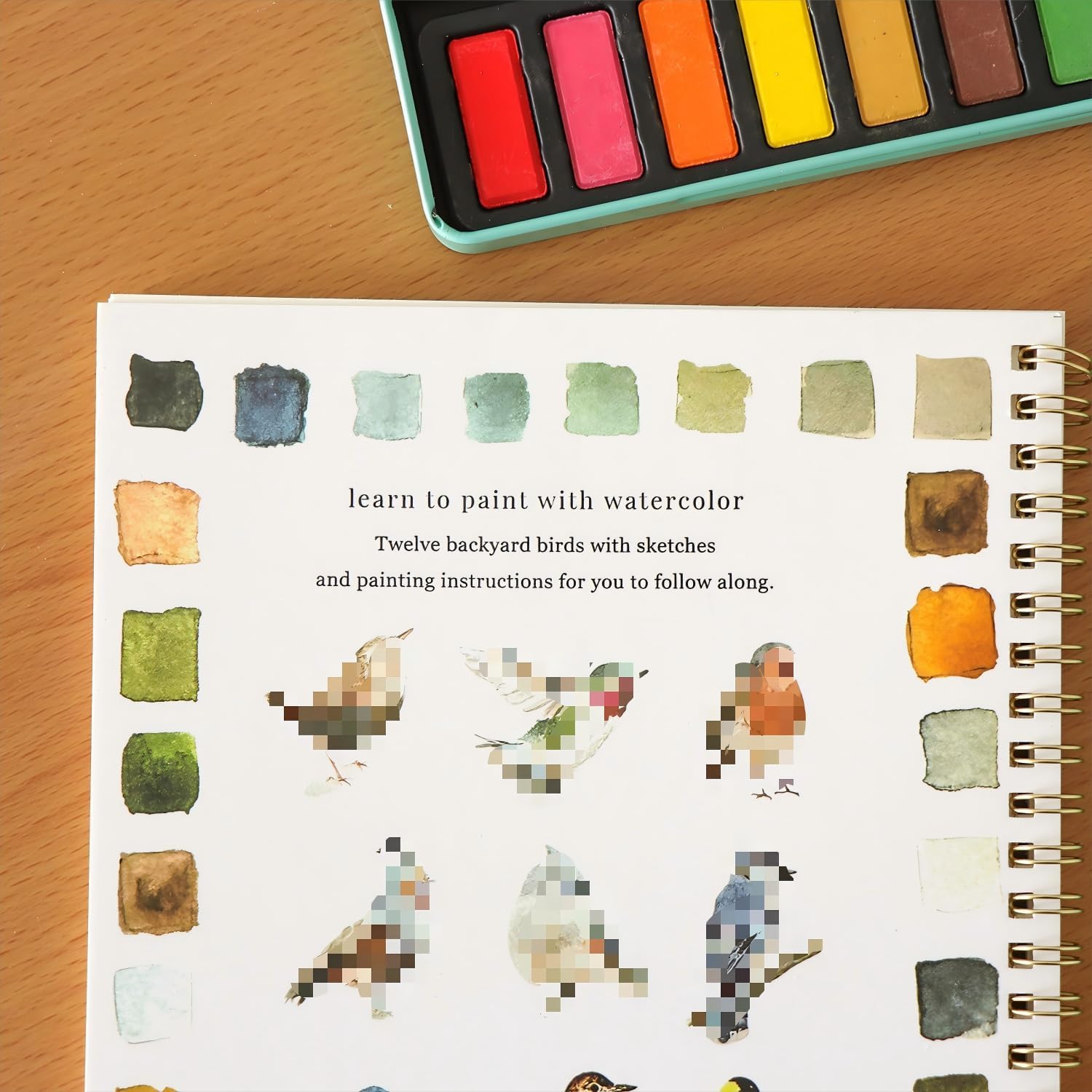 Alternative view of Beginner Watercolor Painting Kit Watercolor Workbook Coloring Book 12 Colors Paint Set with Brush,Easy Nature Scenes Beginner Friendly Watercolor Paint Set Gift for Adults Teens. (Bird)