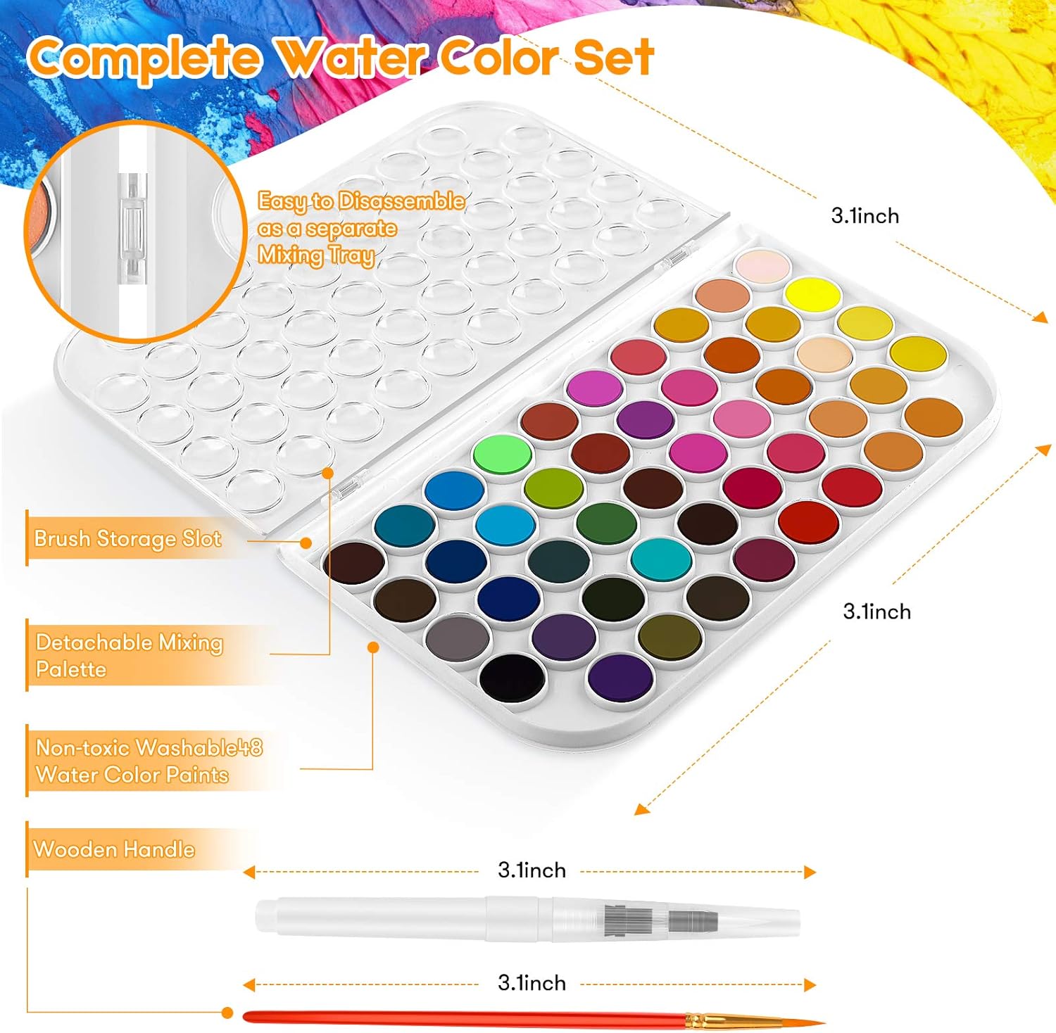 Taotree Valentines Day Gifts for Kids Adults, Easter Basket Stuffers, 48 Colors Watercolor Paint Set, Art Supplies Drawing Kit Painting Supplies Brush, Christmas Gifts for Adults Artist Painting