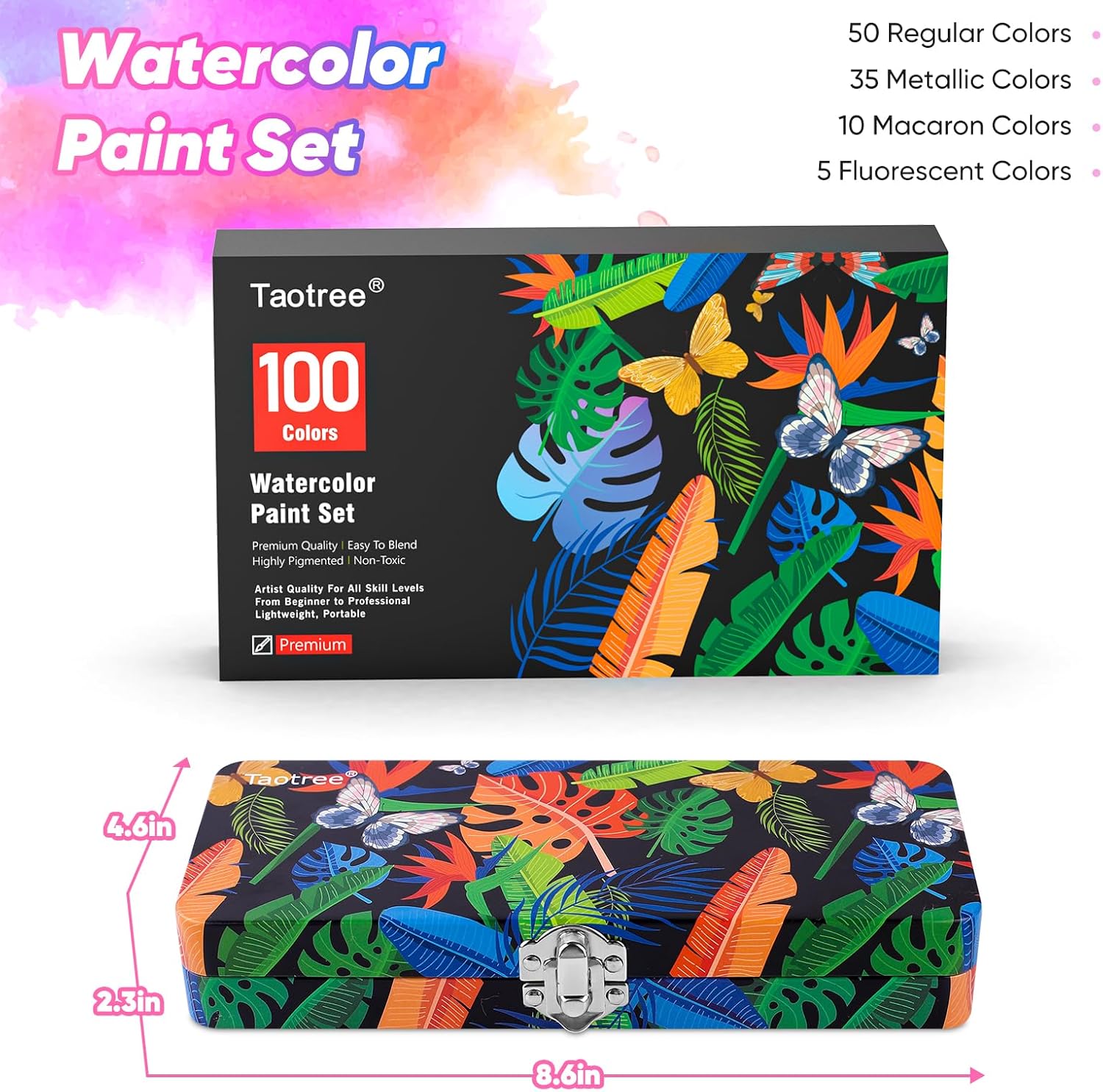 Alternative view of Taotree Watercolor Paint Set 100 Colors, Art Supplies Watercolors Kit Travel Water Colors with 3 Paints Brushes, Crafts Painting Supplies, Drawing Christmas Gifts for Adults Artist Drawing, Painting