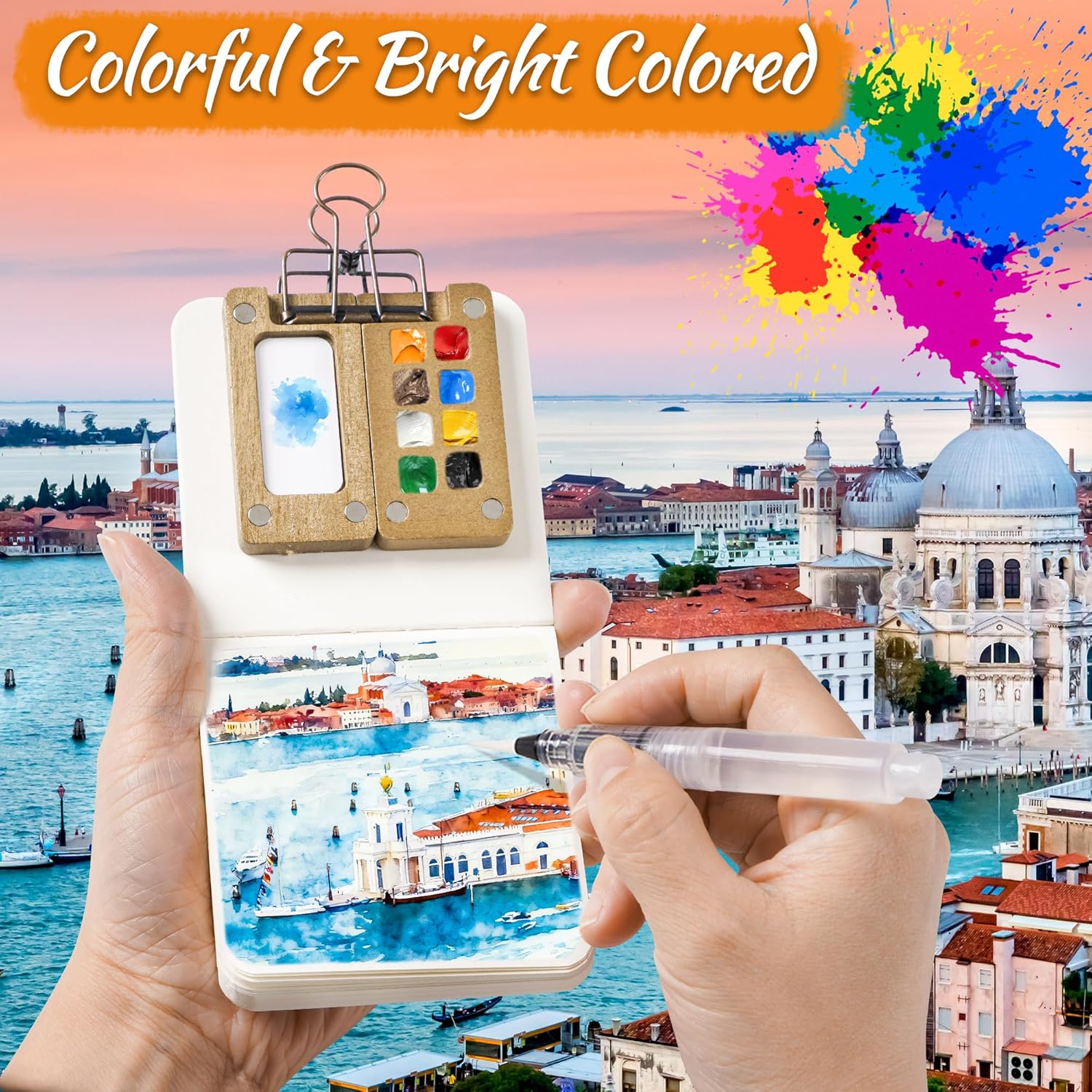 Mini Watercolor Paint set, Portable Watercolor Paint Travel Set, 12 Color Pocket Artist Watercolor Travel Kit with Picture Book, 8 Grids Portable Wooden Paint Palette for Painters, Artists, and Students