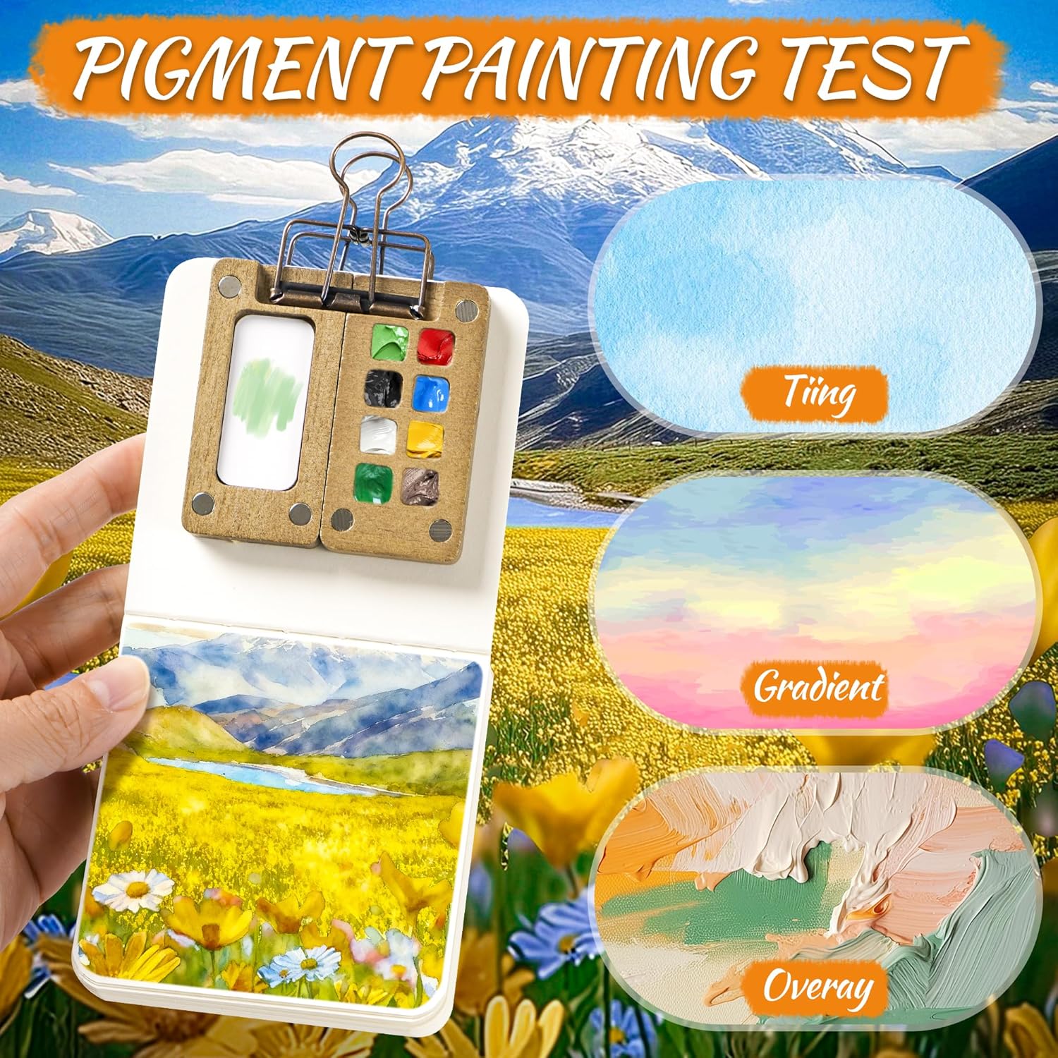 Alternative view of Mini Watercolor Paint set, Portable Watercolor Paint Travel Set, 12 Color Pocket Artist Watercolor Travel Kit with Picture Book, 8 Grids Portable Wooden Paint Palette for Painters, Artists, and Students