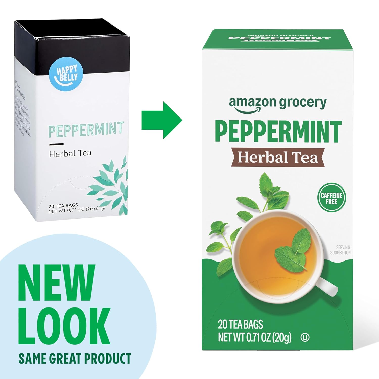 Amazon Grocery, Peppermint Herbal Tea Bags, 20 Ct (Previously Happy Belly, Packaging May Vary)