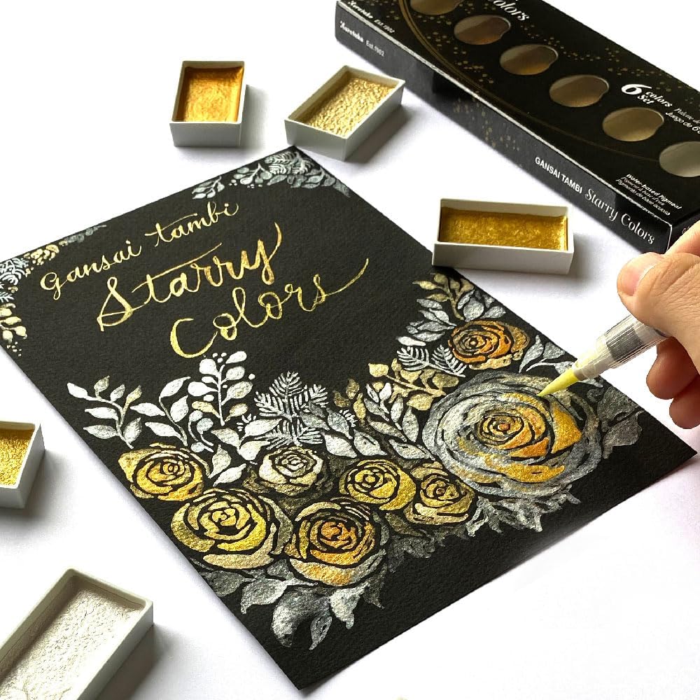 Kuretake GANSAI TAMBI STARRY COLORS, 6 colors set, Watercolor paint for Professional, for artists and crafters,Illustrations, Drawing, Lettering, Made in Japan