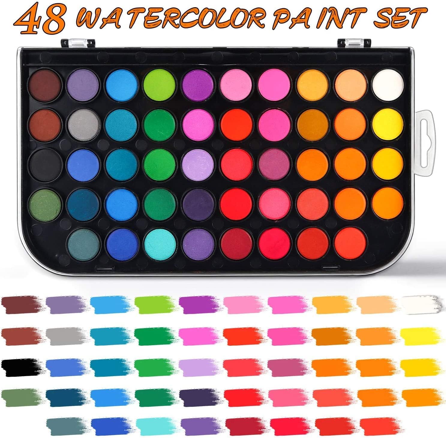 Alternative view of 48-Color Watercolor Paint Set With Brush, Refillable Water Brush Pen, Palette, and Water-Washable Paints for Kids, Adults and Artists