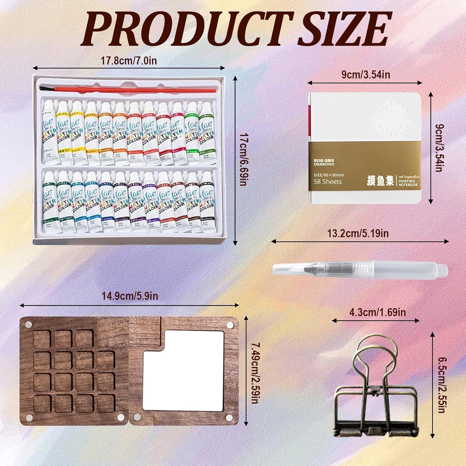 Mini Watercolor Travel Set, Mini Watercolor Paint Set, Pocket Watercolors Kit with 15 Grids Palette & 24 Color Paints, Suitable for Painting Enthusiasts