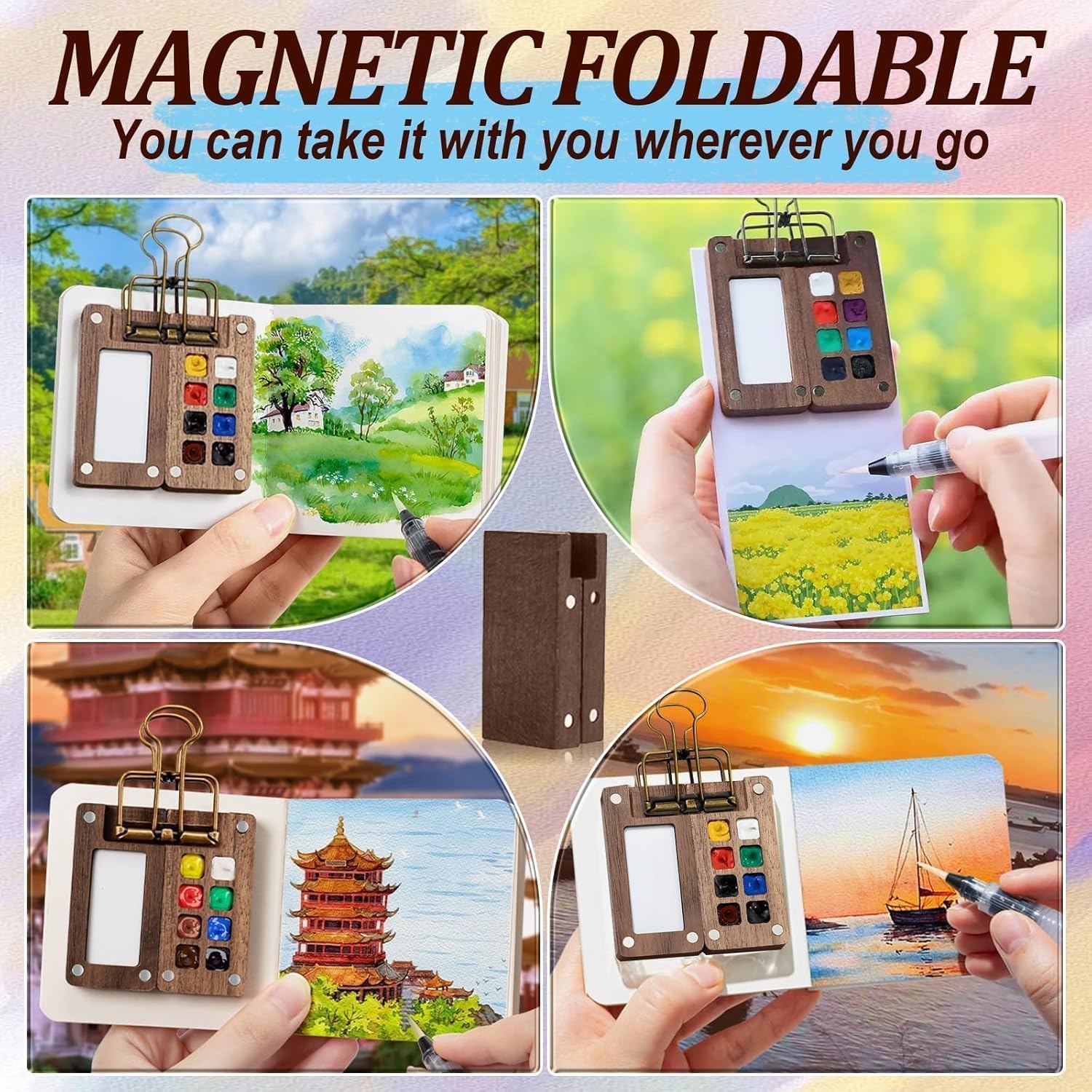 Alternative view of Mini Watercolor Travel Set, Mini Watercolor Paint Set, Pocket Watercolors Kit with 15 Grids Palette & 24 Color Paints, Suitable for Painting Enthusiasts