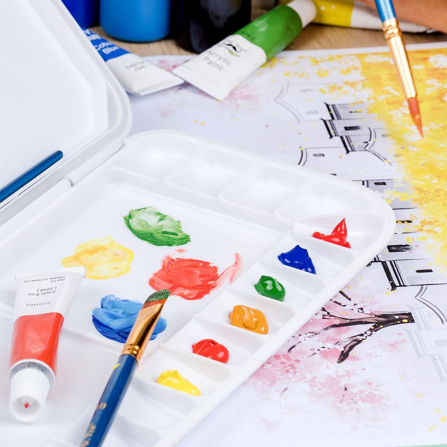 Mr. Pen Airtight 18-Well Watercolor Palette with 2 Mixing Areas and Lid - Folding Paint Tray