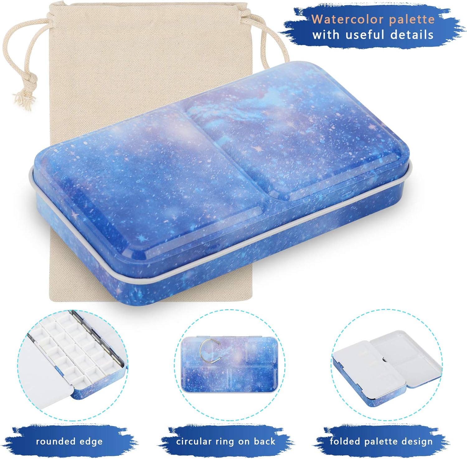 Alternative view of PEVART Watercolor Tin Palette, Metal Empty Paint Case with 50 PCS Empty Half Pans and a Water Color Pen Suitable for DIY Travel Watercolor Palette, Acrylic and Oil Painting