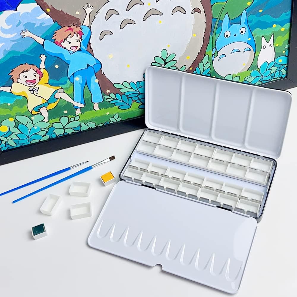 FCLUB Empty Watercolor Tins Palette Paint Case u2013 Large Watercolor Palette Box Metal Tin with 28 Standard 3ml Full Pans