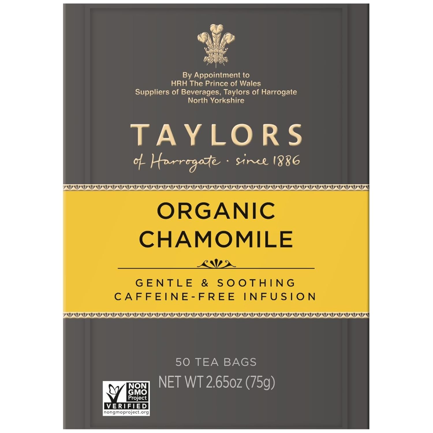 Taylors of Harrogate Organic Chamomile, Herbal Tea, Pillow Bags, 50 Count (Pack of 1), Mellow, Silky & Soft, Caffeine-Free, Enjoy Hot or Iced, 50 Teabags