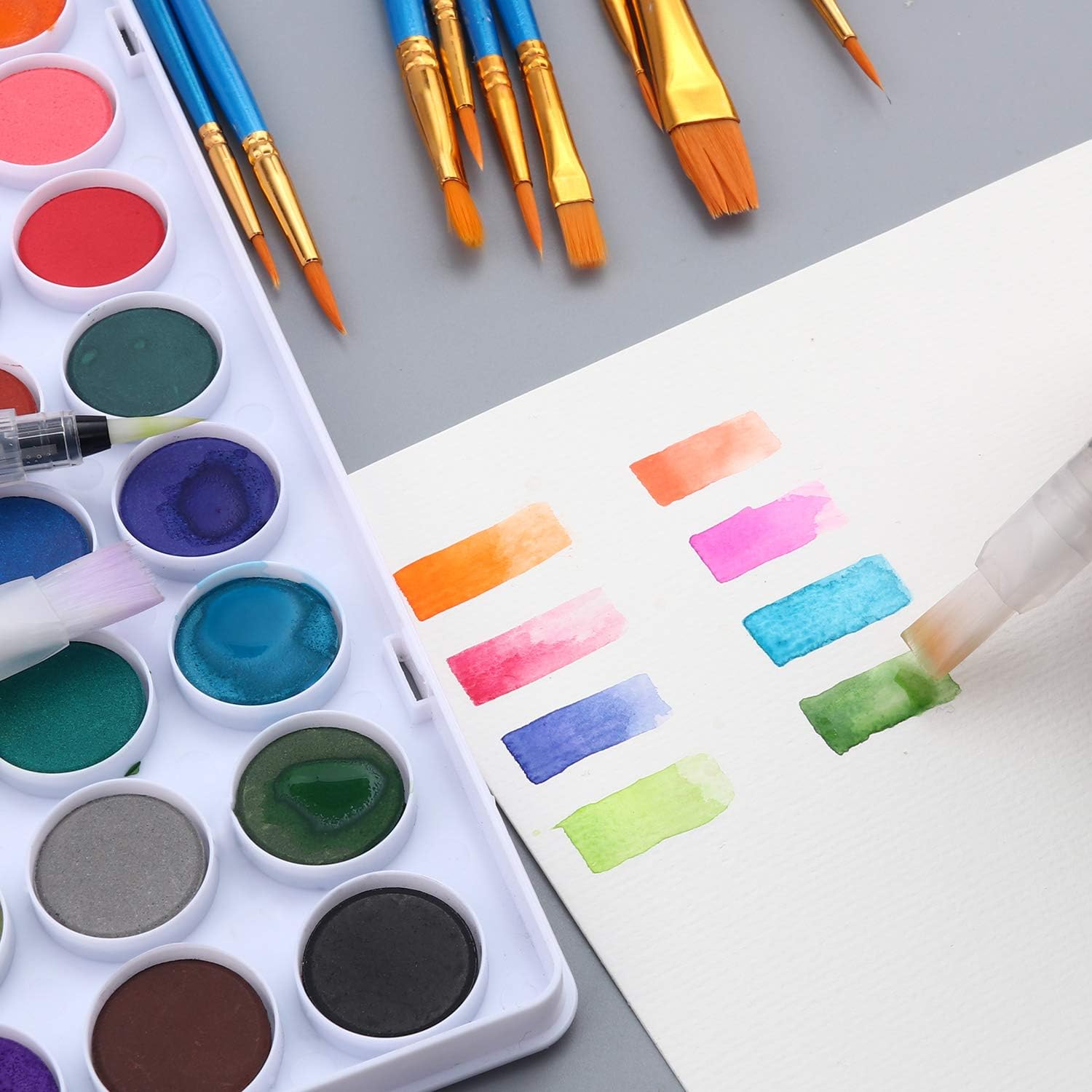 AROIC 36 Colors Watercolor Paint Set, Watercolor Pan Set with 10 Nylon Brushes and 6 Refillable Water Brushes. Perfect for Adults and Beginner Artists