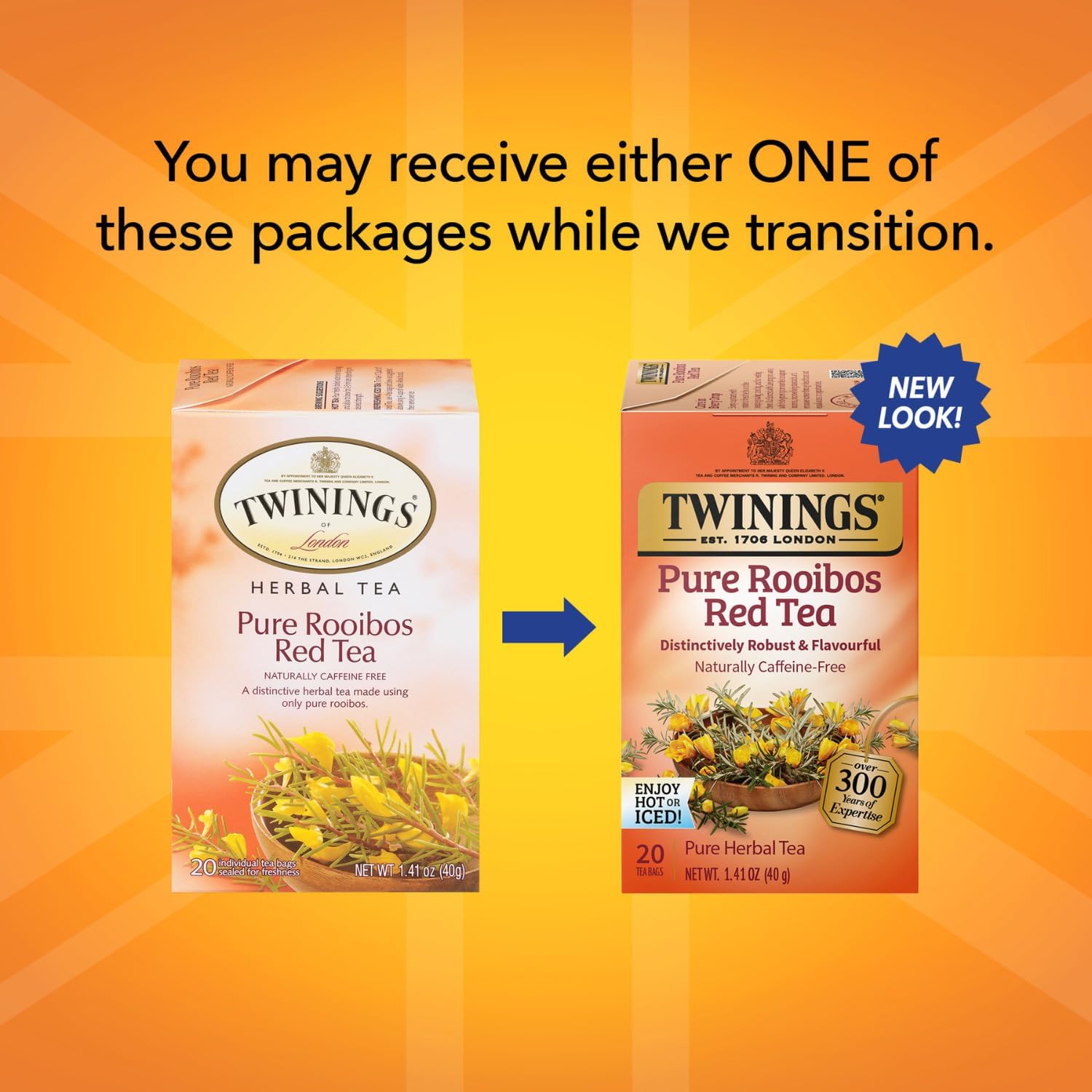 Alternative view of Twinings Pure Rooibos Red Tea - A Naturally Sweet and Tangy Red Tea, Caffeine-Free Herbal Tea Bags, Individually Wrapped, 20 Count (Pack of 2)