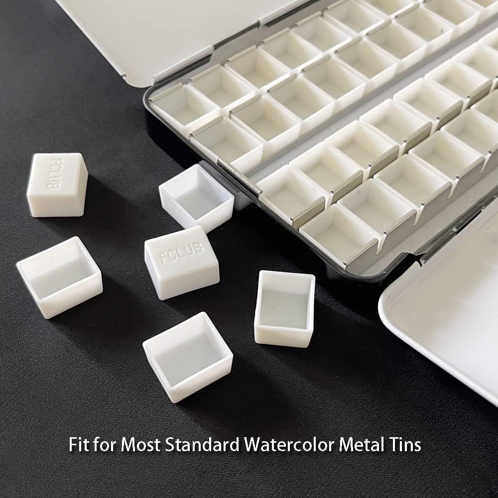 100Pcs White Plastic Empty Watercolor Half Pans u2013 2ML Capacity, Refillable Paint Pans for DIY Solid Watercolors, Gouache u2013 Fits Metal Watercolor Tins & Travel Palette Box