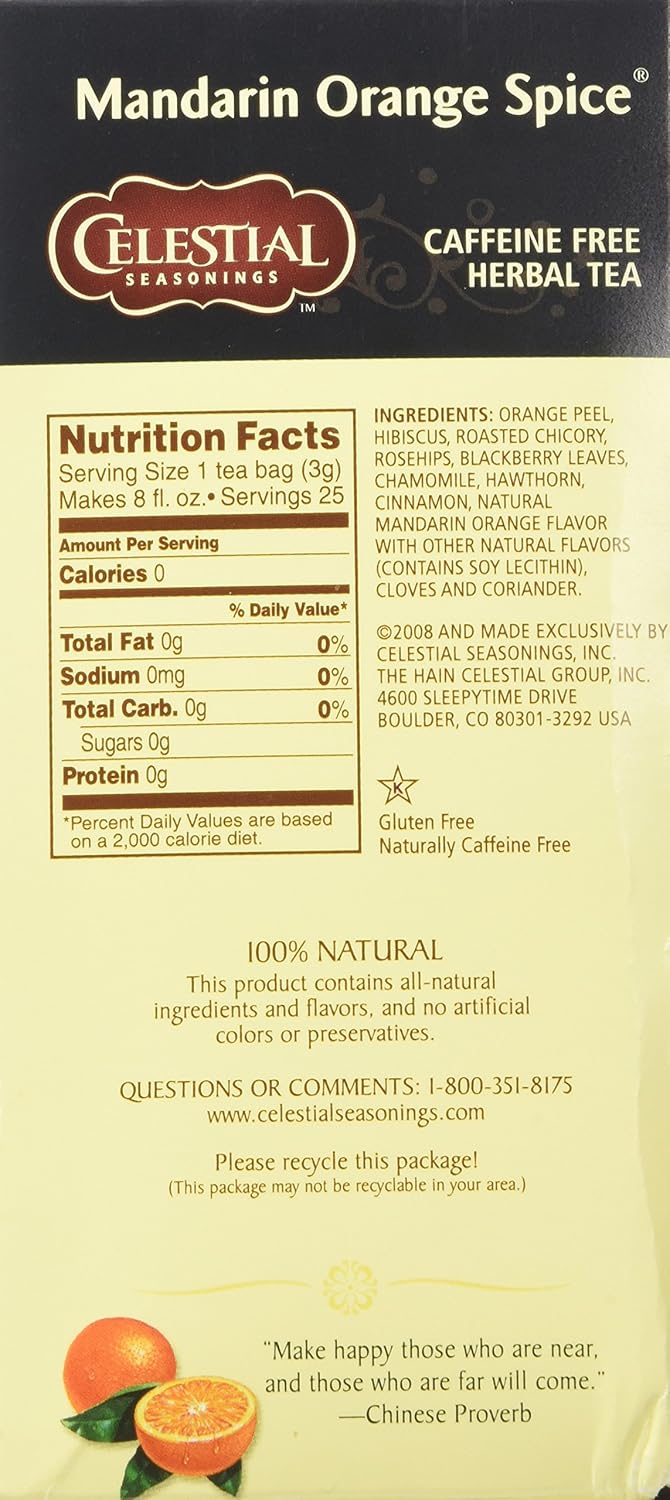 Celestial Seasonings Mandarin Orange Spice Herbal Tea 25 Tea Bags