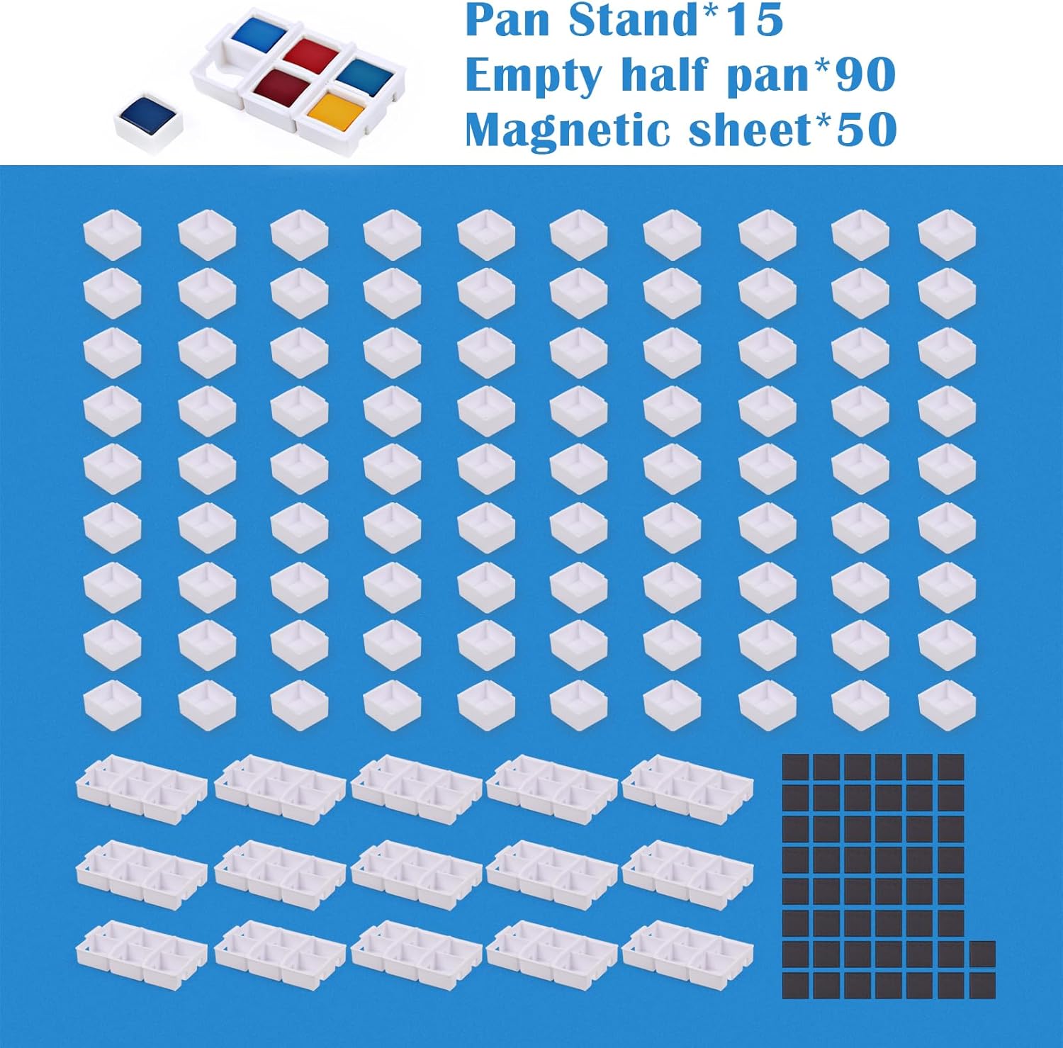 Alternative view of Falling in Art Watercolor Half Pan Set - 90 Pcs, 50 Magnets, 15 Stand Empty Pans for Painting, Compact and Portable Watercolor Palette Kit