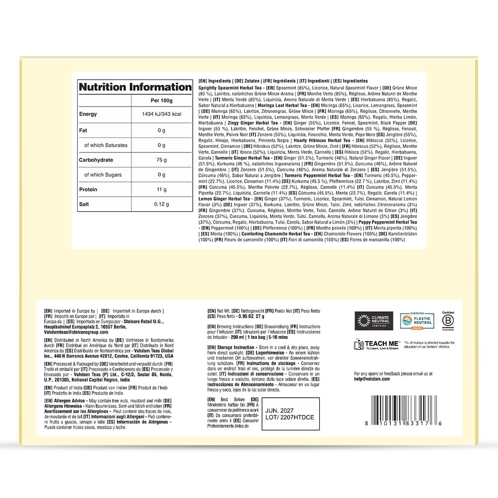 VAHDAM, Assorted Herbal Tea Sampler (18 Tea Bags, 9 Flavors) Caffeine-Free, Non-GMO | Double Infusion, Individually Enveloped Tea Bags | Herbal Tea Assortment | Valentines Day Gifts for Him & Her