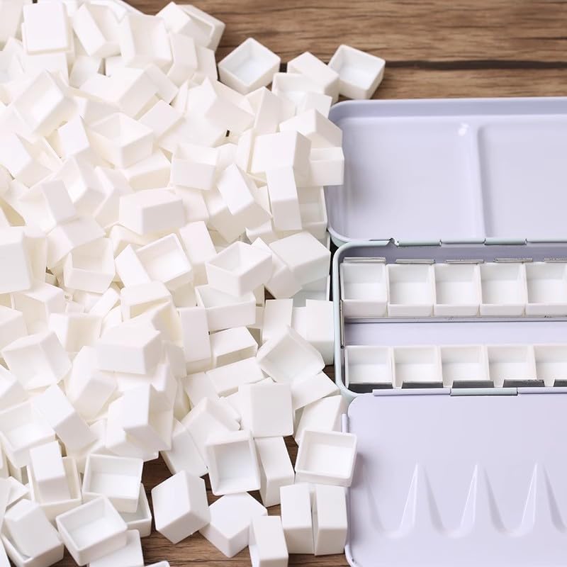 Alternative view of Bower Bird 100 Pcs Empty Watercolor Paint Pans White Plastic Watercolor Tins (100 Half Pans)