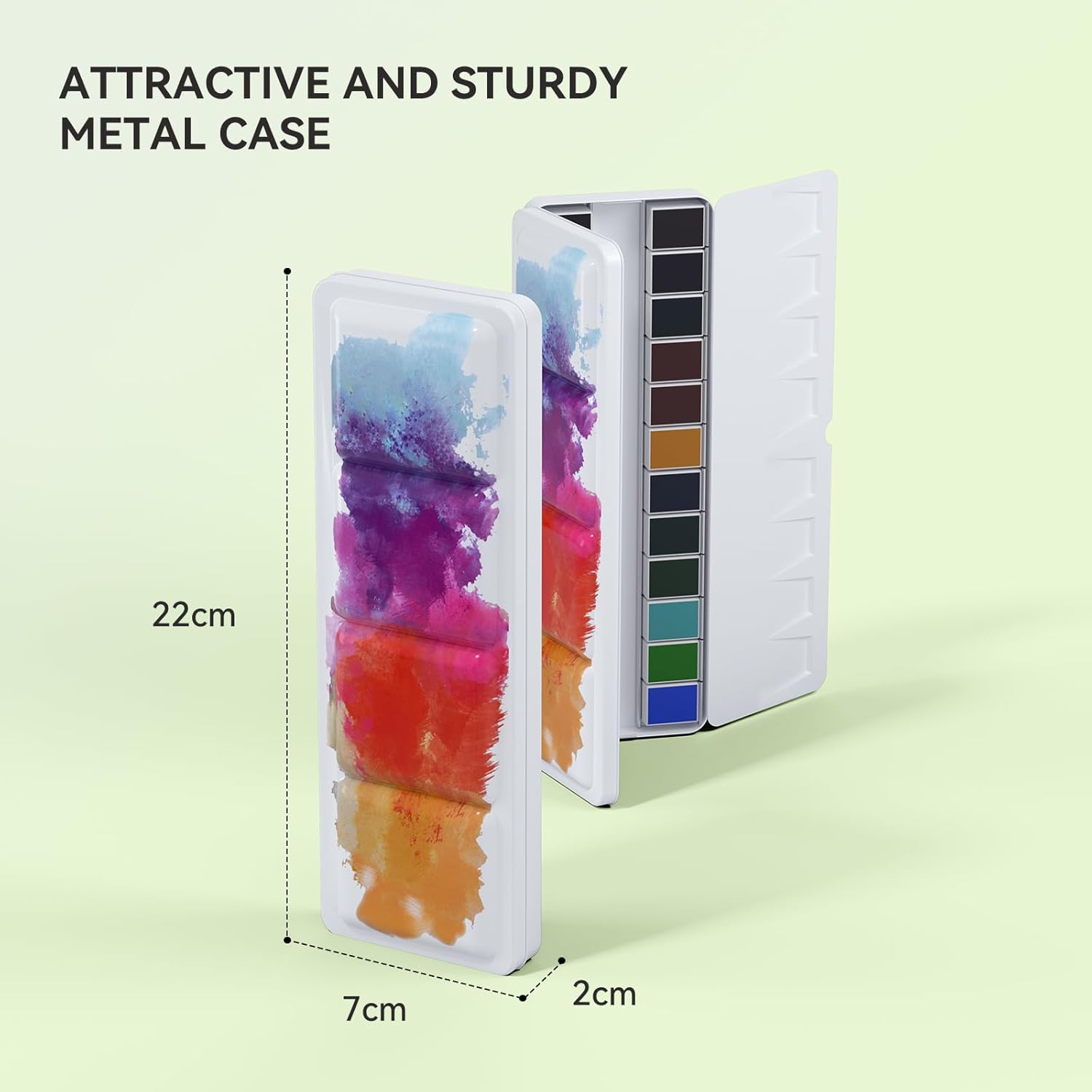 Alternative view of 24 Colors Solid Watercolor Paint Set, Vibrant and Highly Pigmented Colors, Removable Pans and Built-in Palette, Portable Metal Case for Students, Beginners, and Outdoor Sketching