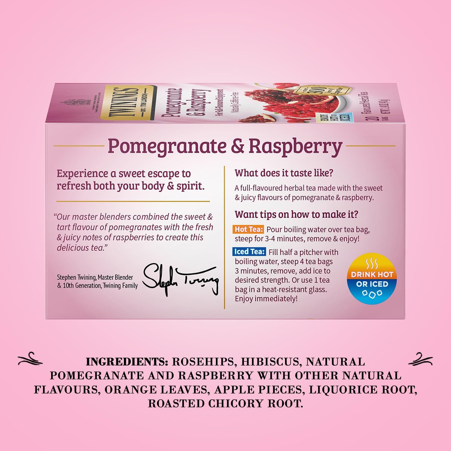 Twinings Pomegranate & Raspberry Tea - Naturally Caffeine-Free Herbal Tea Bags Individually Wrapped, 20 Count (Pack of 2) - Image 3