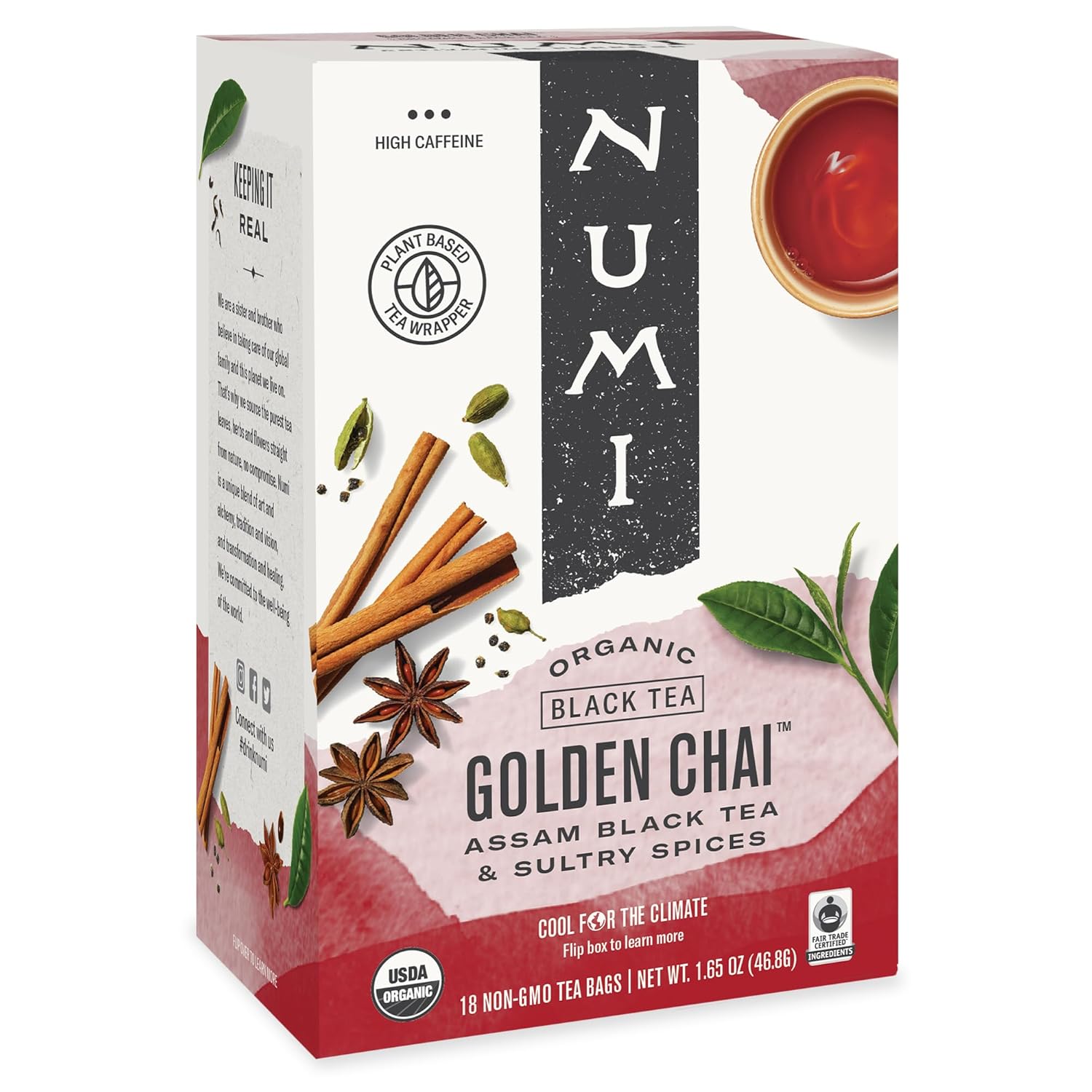 Numi Organic Rooibos Chai Tea, 18 Herbal Bags, Microplastic Free, Rich Flavor with Cinnamon, Allspice & Ginger, Caffeine Free - Image 9