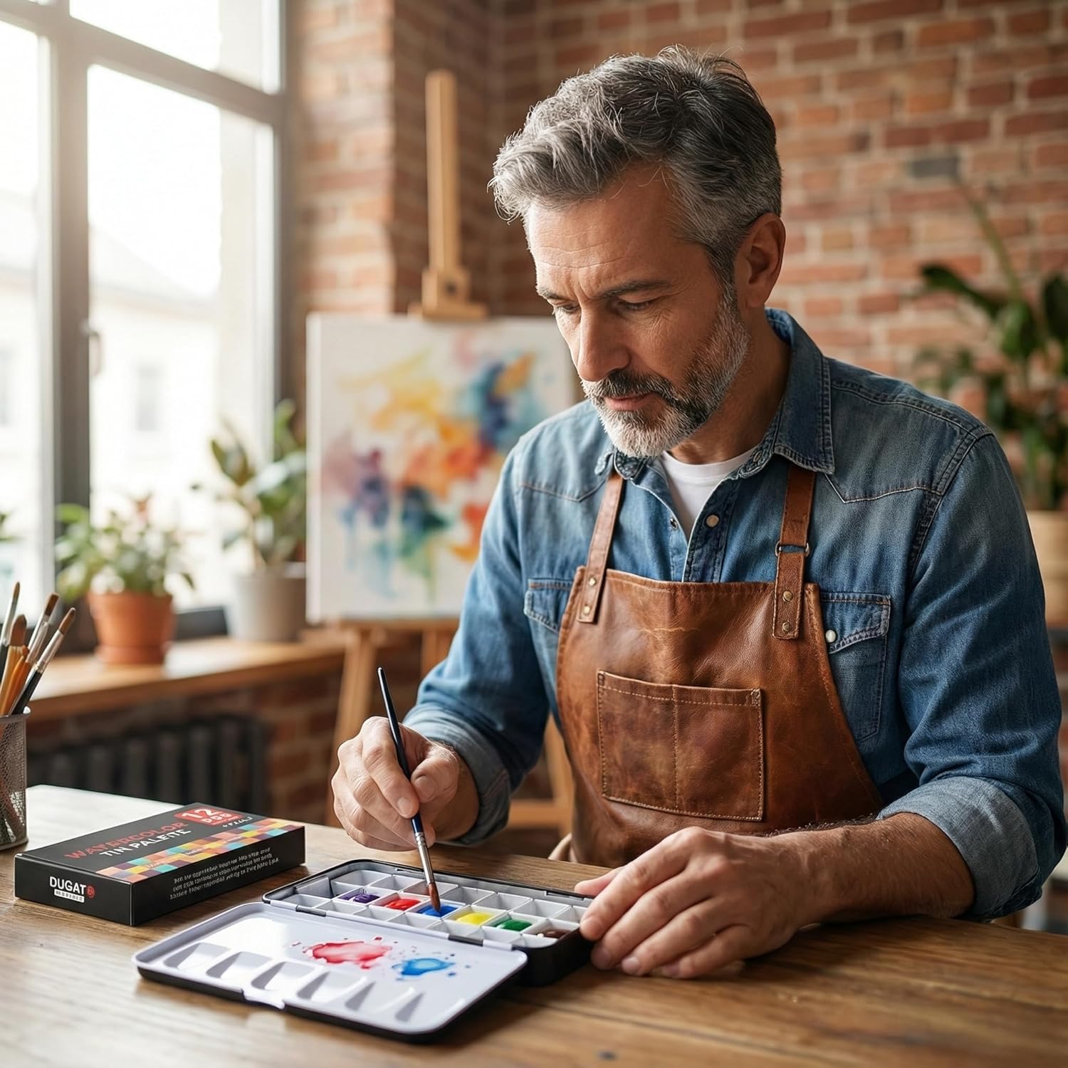 DUGATO Small Empty Watercolor Palette Tin with Lid - Includes 20 Half Pans, 4 Fold-Out Mixing Areas - Metal Travel Box for DIY Art Supplies