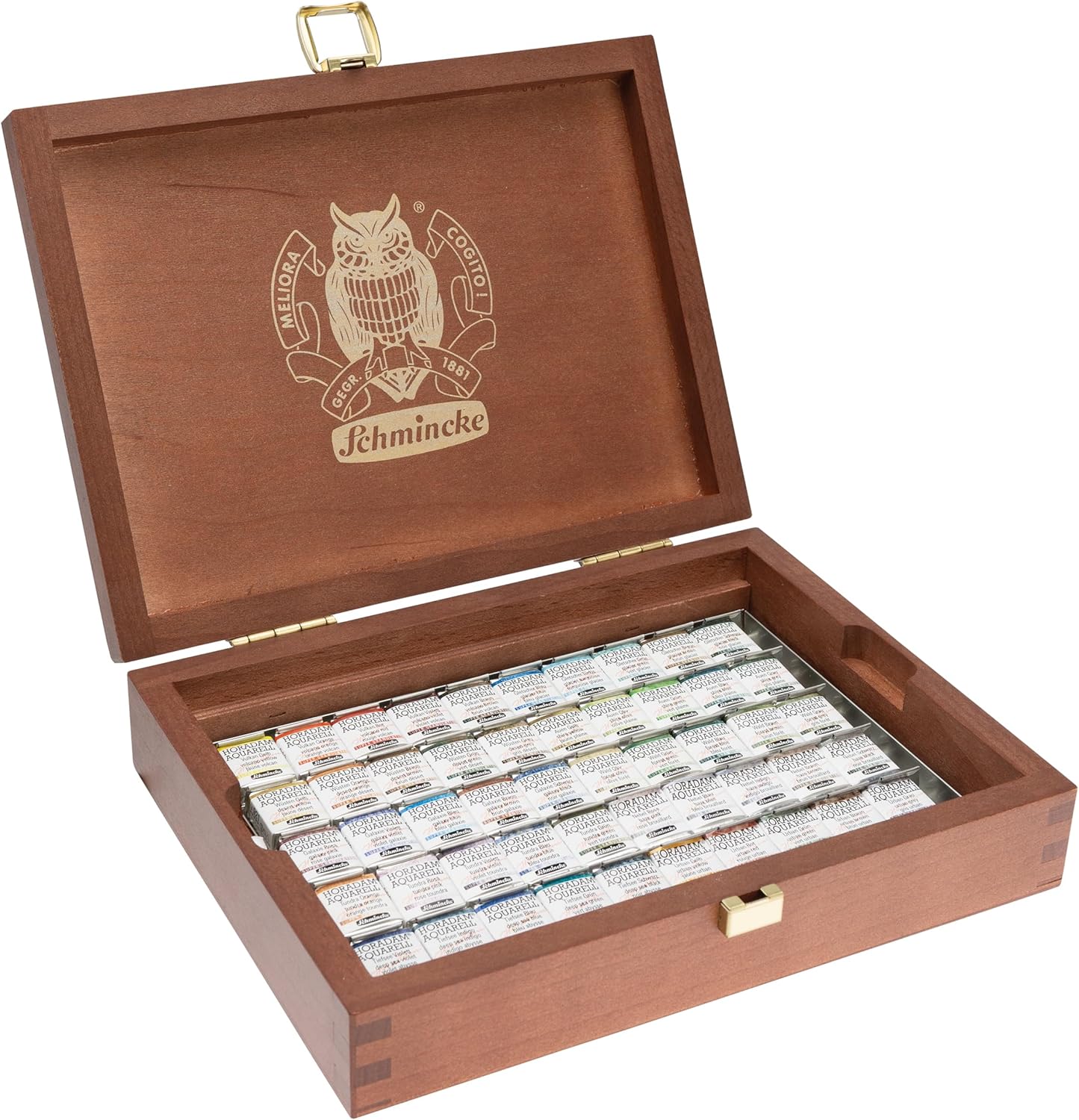 Schmincke Horadam Aquarell Watercolor Pans - Set of 50, Wood Case, Super Granulation Colors, Half Pans