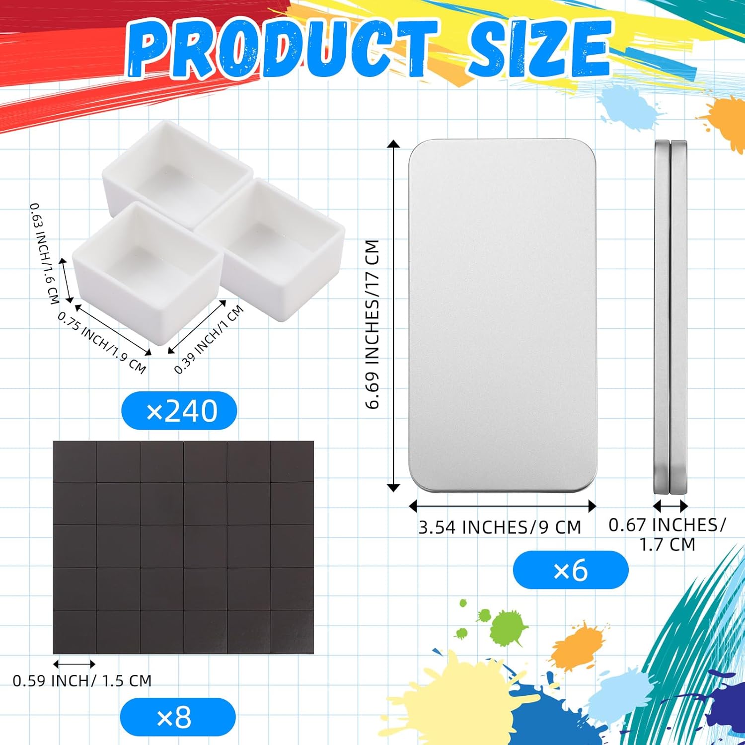 Alternative view of Gisafai 254 Pcs Watercolor Tin Set Includes 240 Pcs Half Pans 6 Empty Palette Case 8 Sheets Magnetic Stripes, Watercolor Pans Empty Kits for DIY Oils Art Drawing