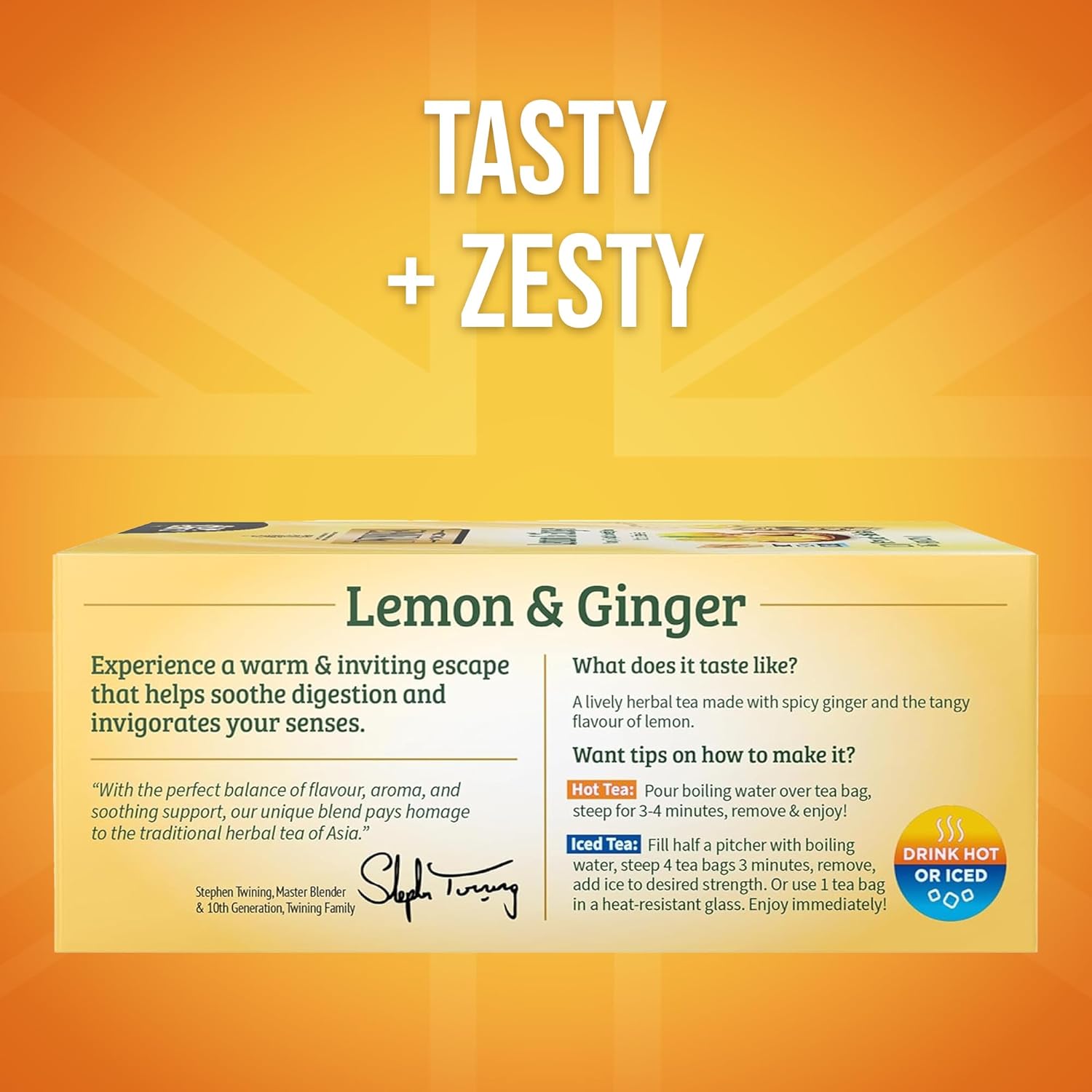 Twinings Lemon & Ginger Herbal Tea Individually Wrapped Bags, 100 Count (Pack of 1), Tangy Lemon, Spicy Ginger, Naturally Caffeine-Free, Enjoy Hot or Iced, 100 Teabags
