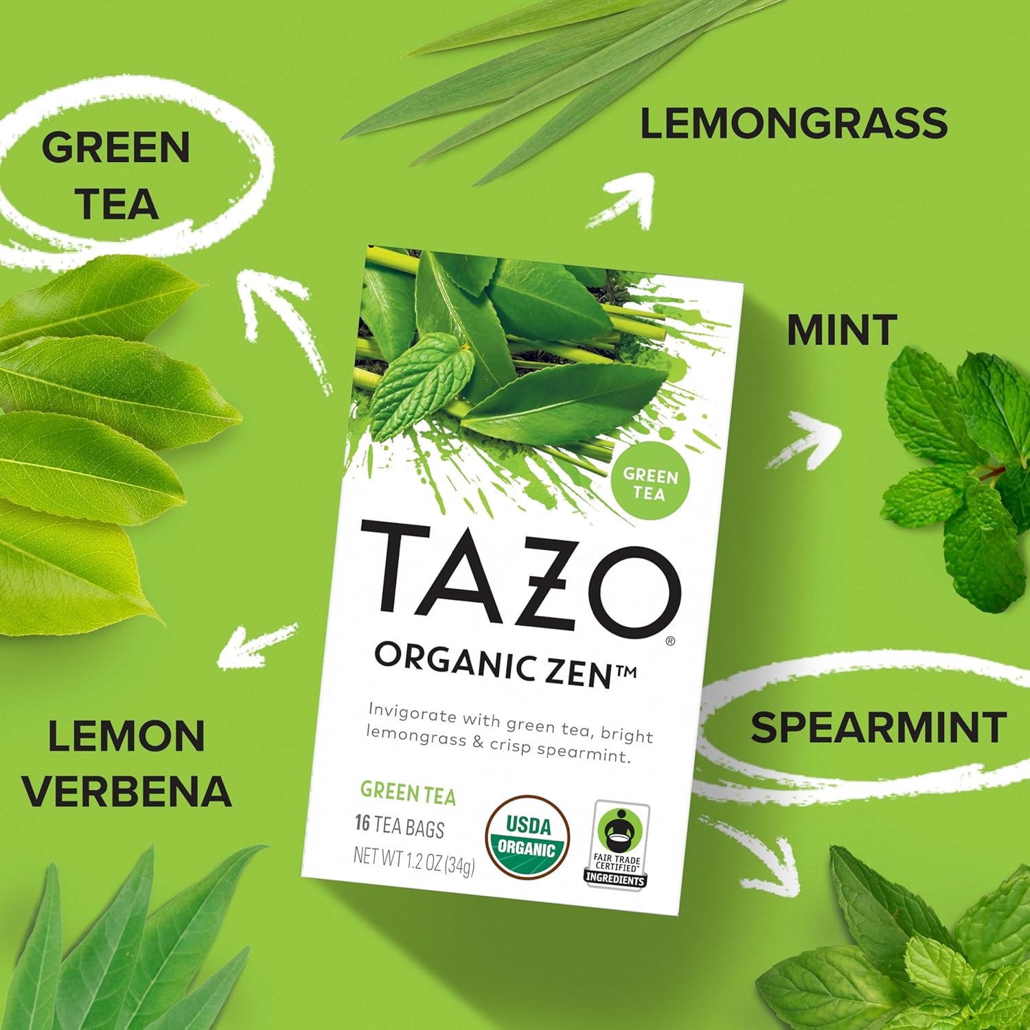 Alternative view of TAZO Organic Zen Green Tea, Caffeinated Tea with Refreshing Lemongrass & Spearmint, 16 Total Bags
