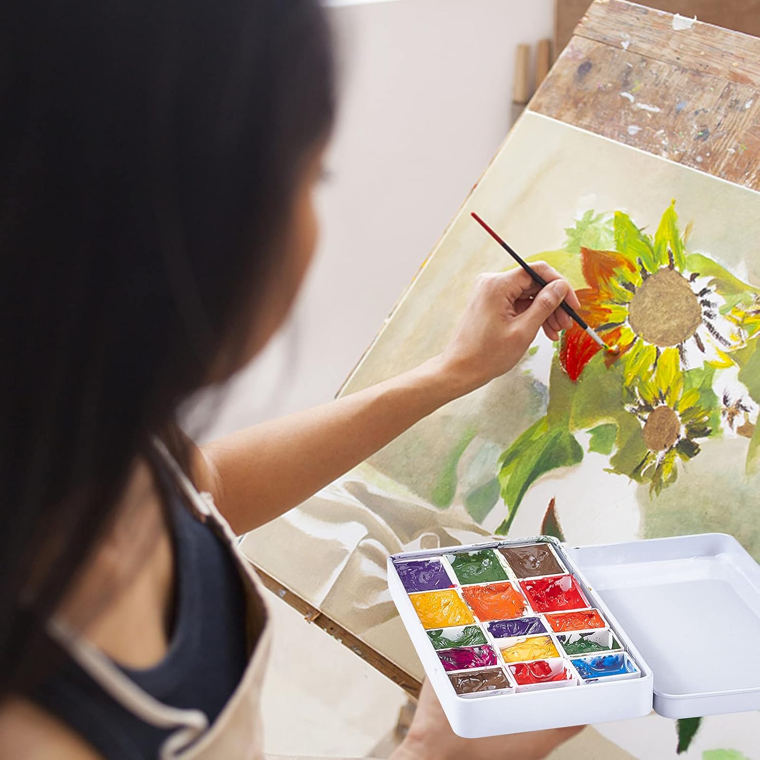 Alternative view of PH PandaHall 4PCS Small Empty Watercolor Palette Tin with 24 Half Pans and 12 Full Pans Travel Watercolor Box Metal Paint Case for Artist Student, White, 2.5x4.5x0.5 inch