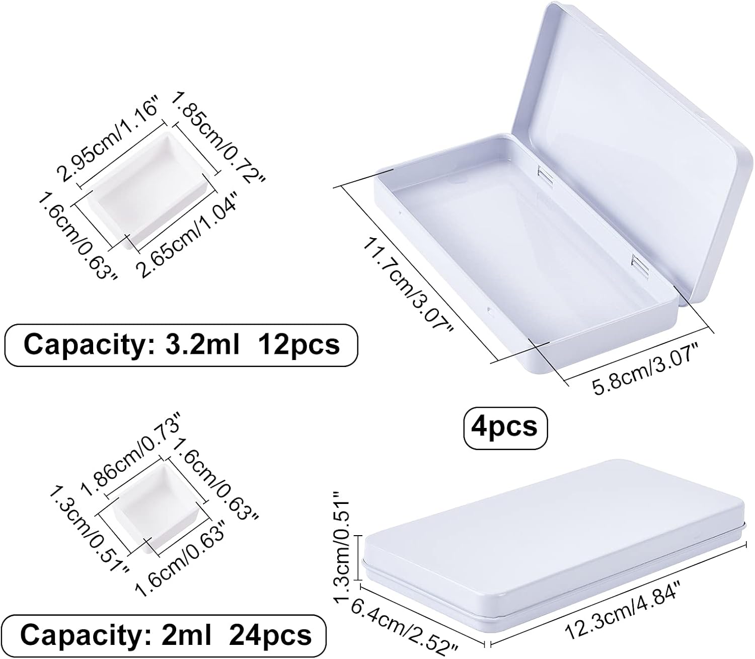 PH PandaHall 4PCS Small Empty Watercolor Palette Tin with 24 Half Pans and 12 Full Pans Travel Watercolor Box Metal Paint Case for Artist Student, White, 2.5x4.5x0.5 inch - Image 3