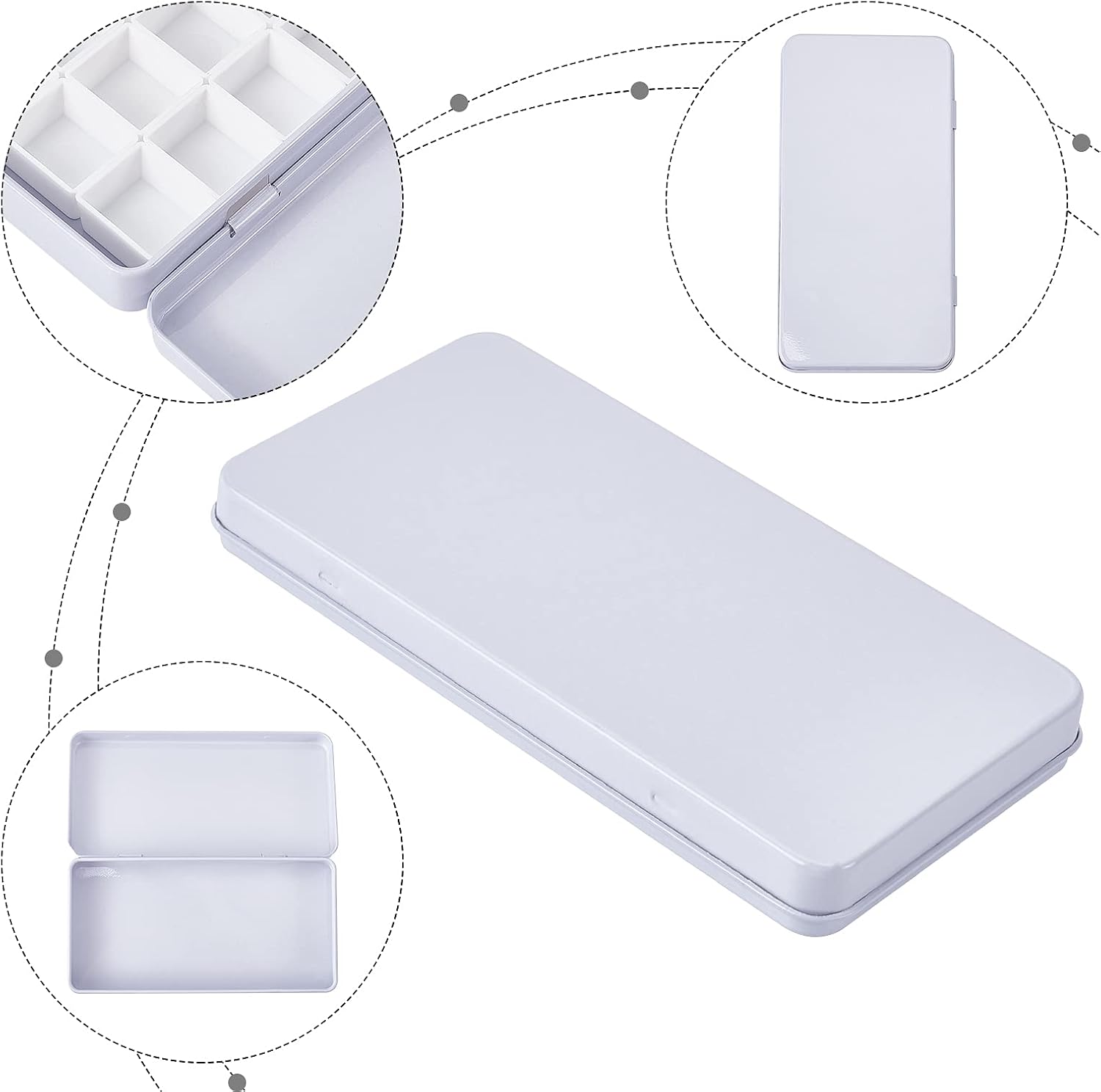 PH PandaHall 4PCS Small Empty Watercolor Palette Tin with 24 Half Pans and 12 Full Pans Travel Watercolor Box Metal Paint Case for Artist Student, White, 2.5x4.5x0.5 inch - Image 6