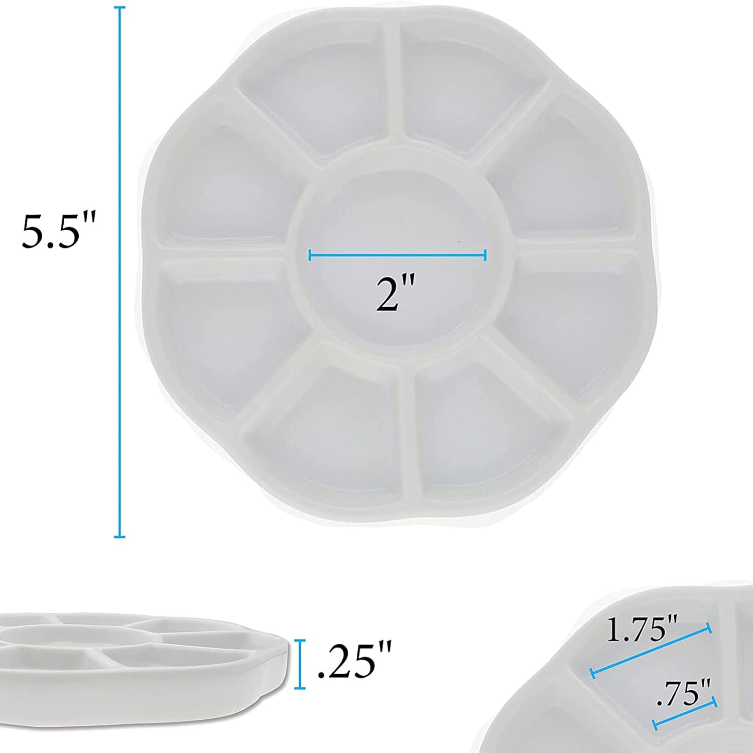 Alternative view of 9 Well Porcelain Ceramic Watercolor Paint Palette - Ceramic Mixing Palette Tray Flower Watercolor Dish Gouache Palette for Arts & Crafts Accessories Organizer Mixing Colors (5inch)
