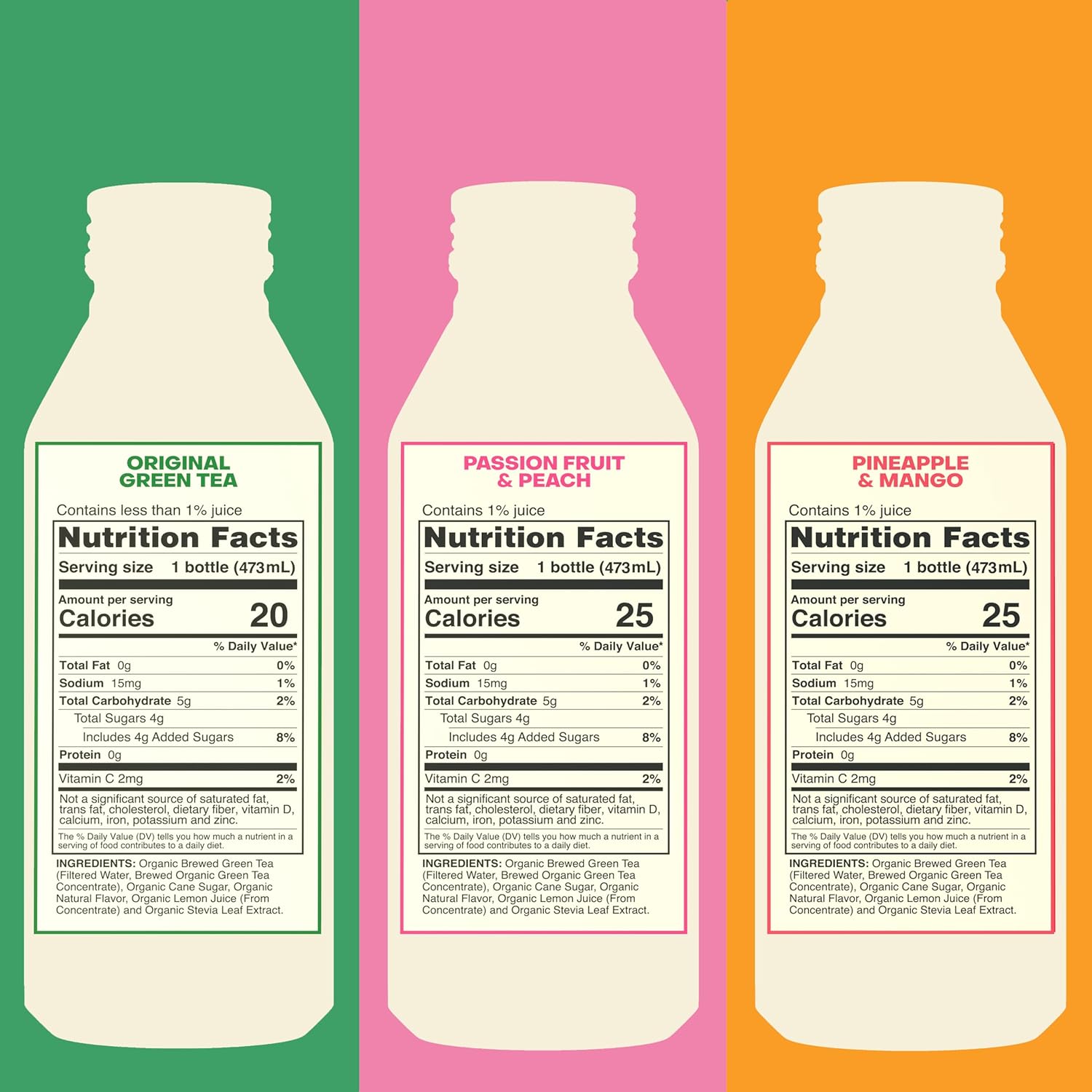 Saint James Iced Tea - Organic Green Tea - Non GMO, Gluten Free, Low Calorie & Low Sugar - Variety Green Tea Flavors, 12 Pack (16.9 fl oz each) | Non GMO, Gluten Free, Low Calorie, Low Sugar