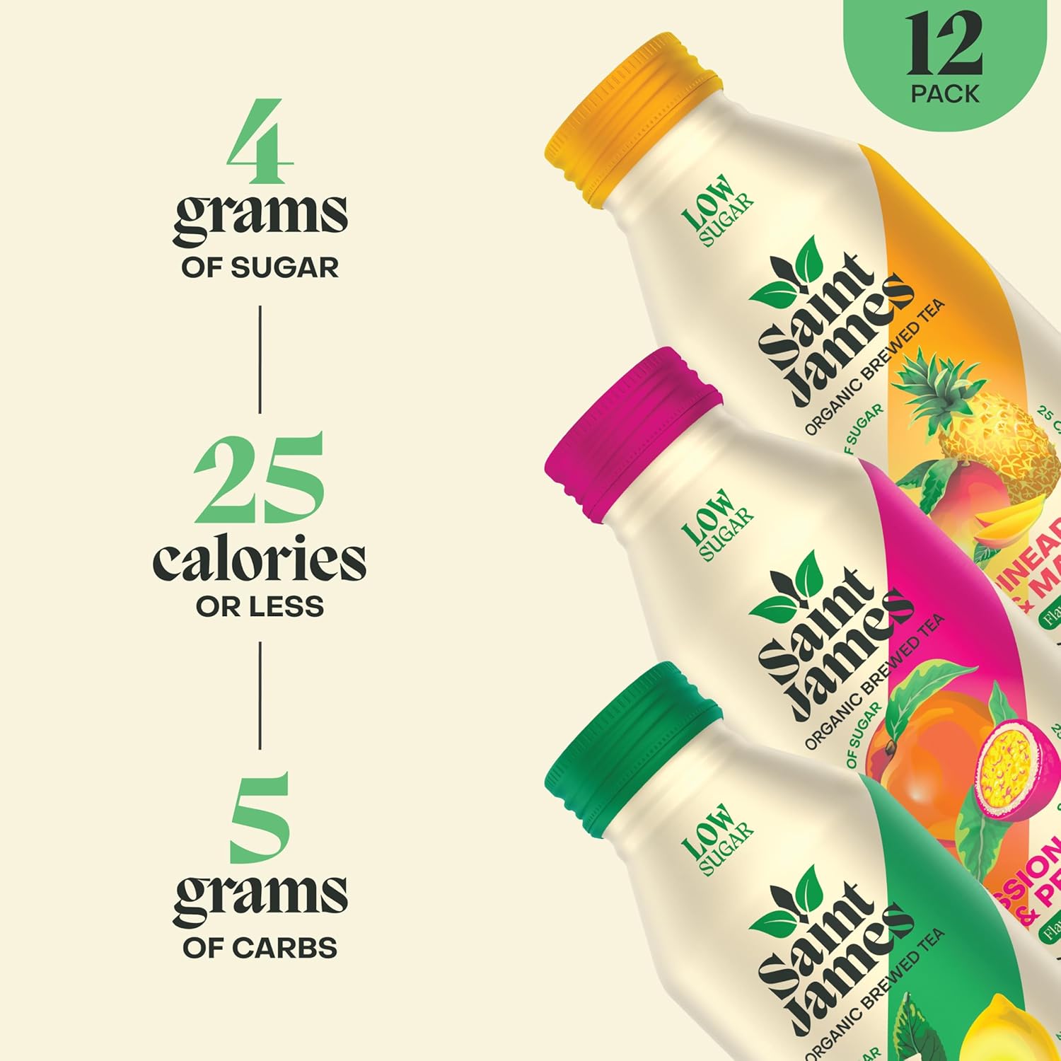 Alternative view of Saint James Iced Tea - Organic Green Tea - Non GMO, Gluten Free, Low Calorie & Low Sugar - Variety Green Tea Flavors, 12 Pack (16.9 fl oz each) | Non GMO, Gluten Free, Low Calorie, Low Sugar