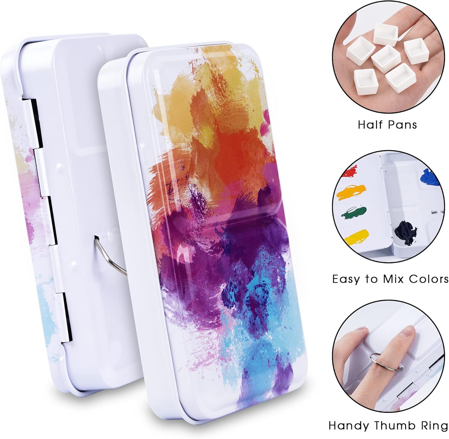 Alternative view of PEVART Empty Watercolor Paint Palette,Metal Box Mixing Palette Case with 50 Water Color Half Pans and Fold-Out Palette Tin Paint Tray Travel Watercolor Set,Acrylic,Gouache, Oil Painting