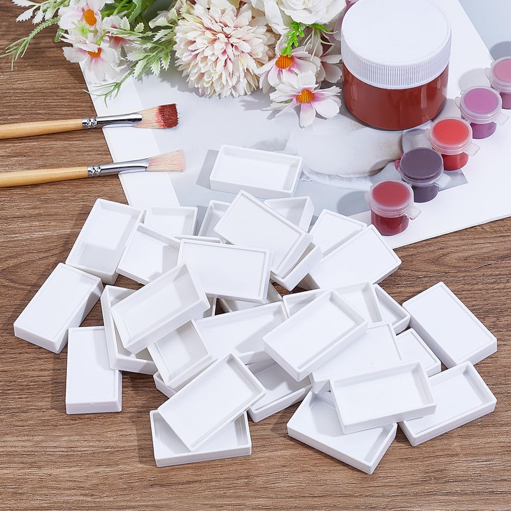 7.2ml Watercolor Half Pans 60 Pcs White Plastic Empty Paint Half Pans Empty Watercolor Paint Case Refillable Artist Travel Tins Fit for Oils or Acrylics Palette Travel Art Drawing