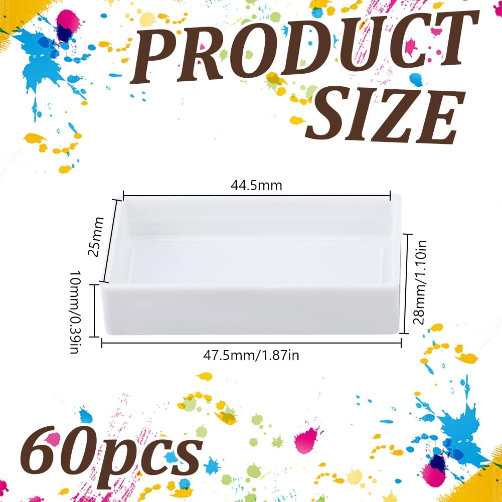 Alternative view of 7.2ml Watercolor Half Pans 60 Pcs White Plastic Empty Paint Half Pans Empty Watercolor Paint Case Refillable Artist Travel Tins Fit for Oils or Acrylics Palette Travel Art Drawing