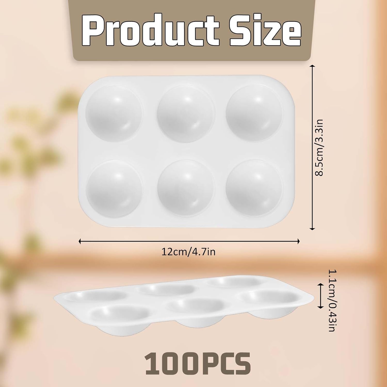 Alternative view of 100 Pcs White Plastic Paint Palette 6 Well Rectangular Watercolor Pans Paint Holder Tray Palette Paint Mixing Palette for Acrylic Painting Art DIY Craft