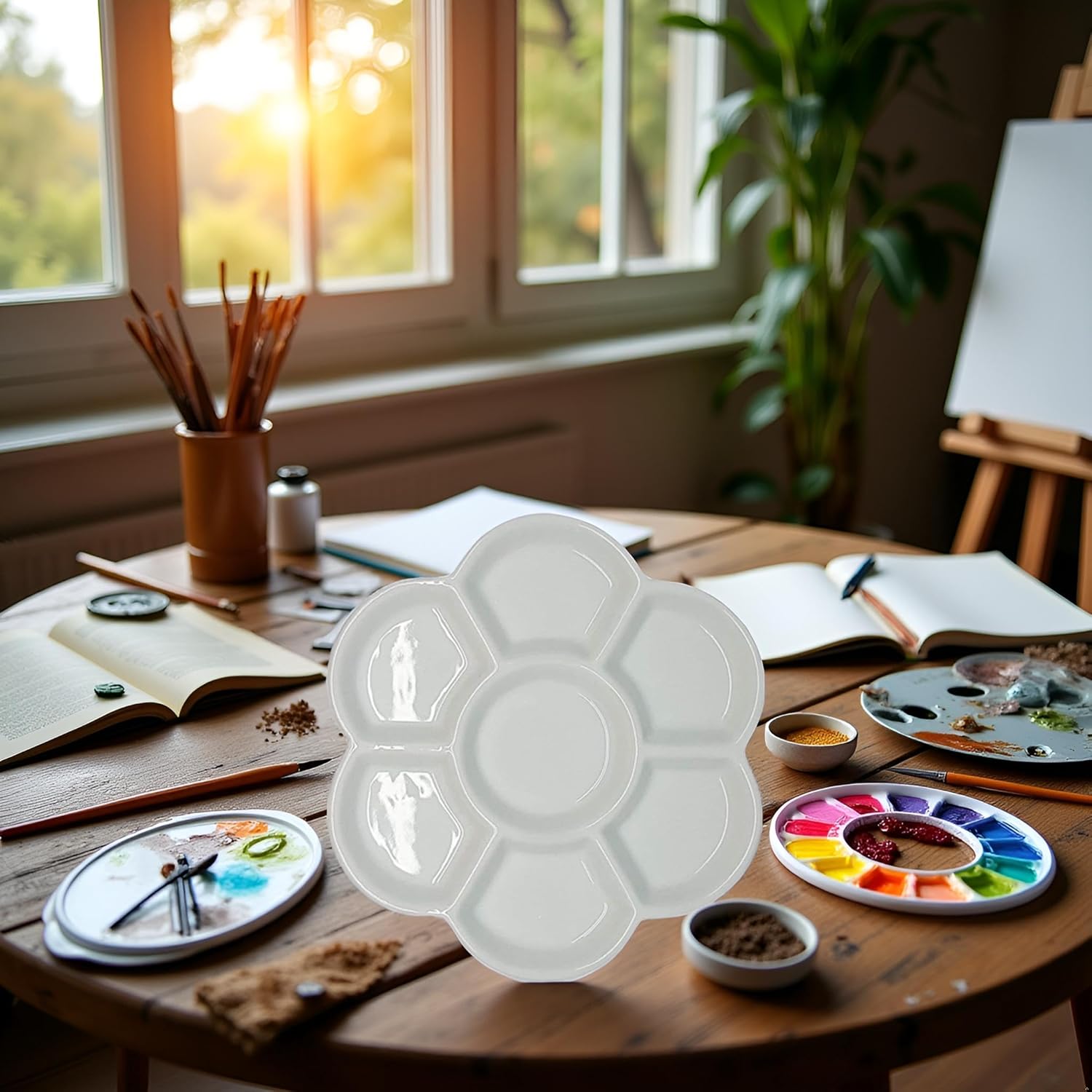 White Porcelain Watercolor Palette - Washable Ceramic Paint Tray with Non-Stick Surface | Professional Artist-Grade Mixing Palette for Studio and Outdoor Painting