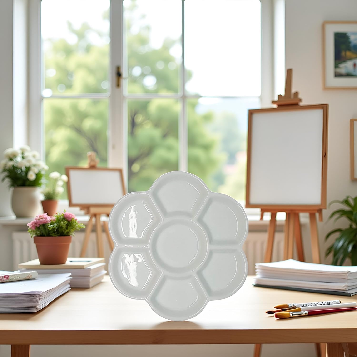 Alternative view of White Porcelain Watercolor Palette - Washable Ceramic Paint Tray with Non-Stick Surface | Professional Artist-Grade Mixing Palette for Studio and Outdoor Painting