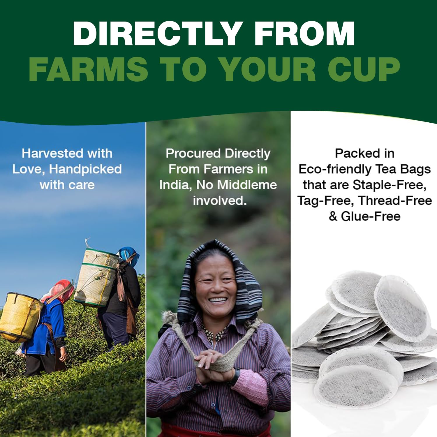 Alternative view of HANDPICK, Organic Green Tea Bags - 100 Eco-Friendly Tea Bags | USDA Organic | Resealable Pack for Freshness | Delicate & Flavory | Direct From India