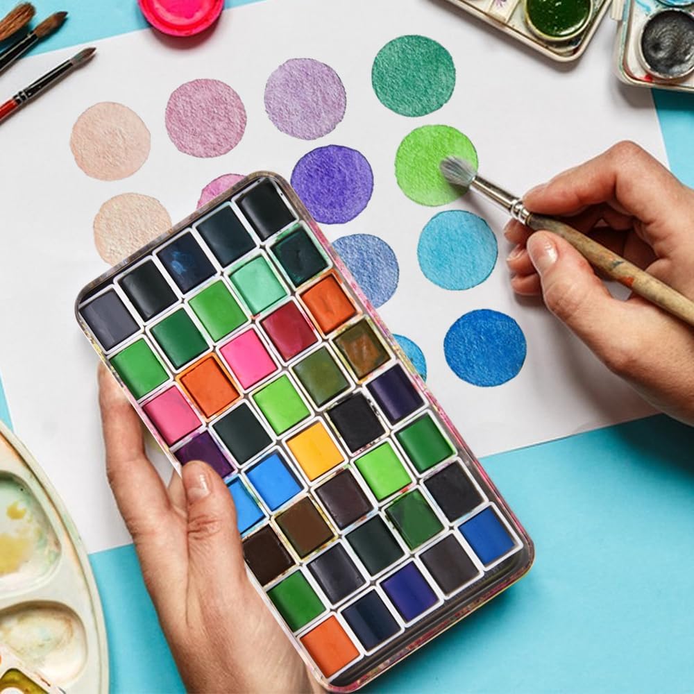 Portable Watercolor Tins Paint Palette with 40Pcs Empty Half Pans and Magnetic Squares, Small Travel Metal Paint Box with Acrylics Painting Art Drawing. FlowerSea