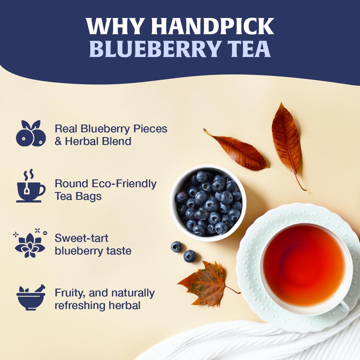 Alternative view of HANDPICK, Wild Blueberry Tea Bags (100 Count), True Premium Blueberry Herbal Tea with Hibiscus, Rose & Licorice | Brew Iced/Hot Tea